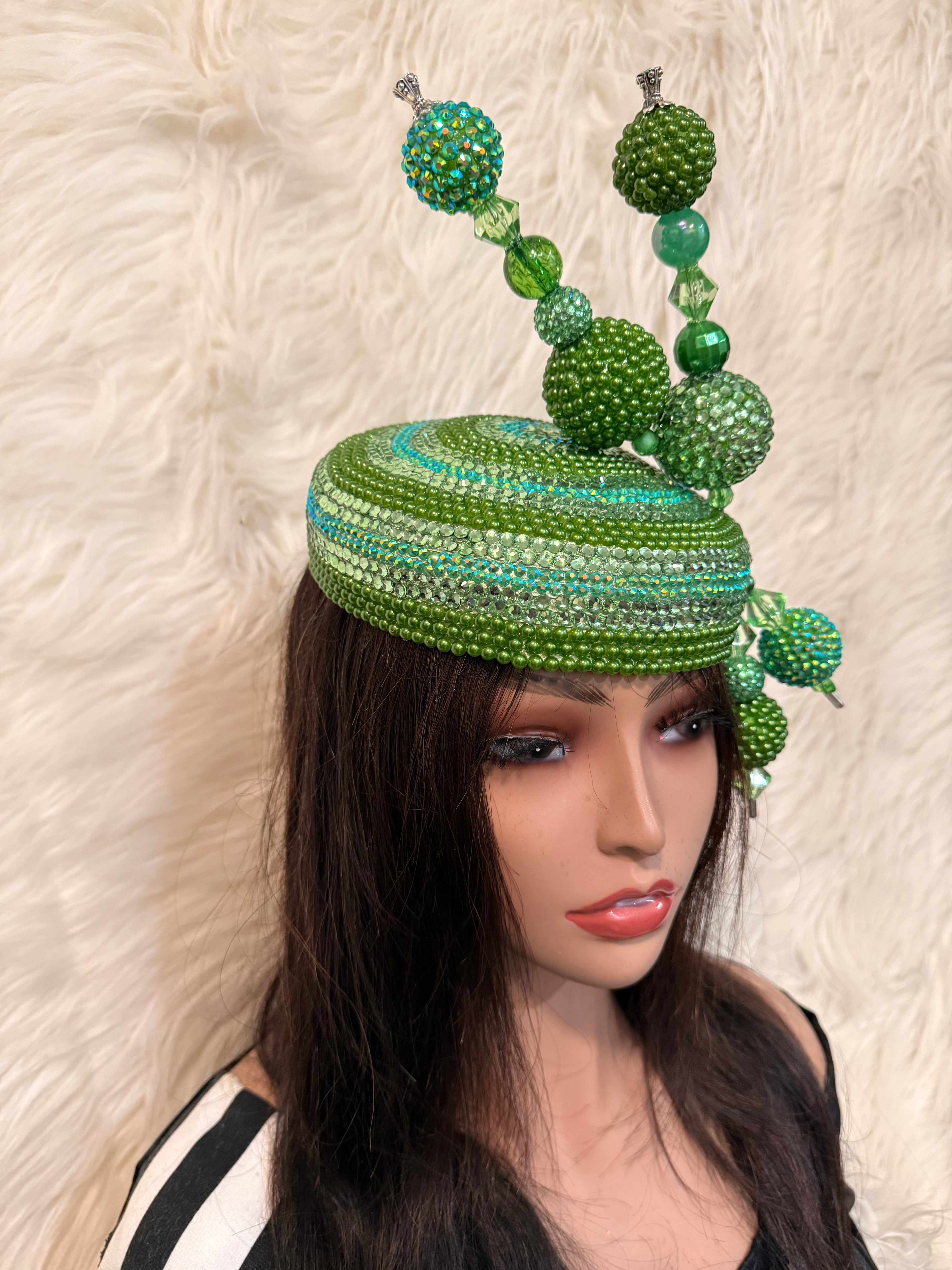 Lime Green Pillbox Crystal / Pearls / W 2 Oversized Hat Pins