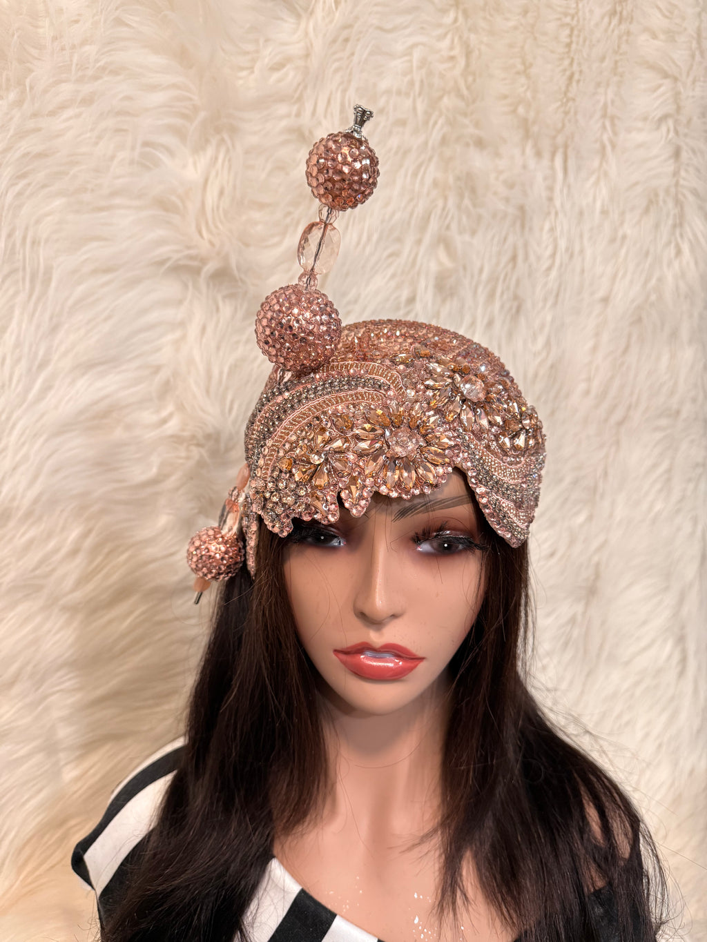 Dusty Pink Crystal Hat / W Oversize Hat Pin