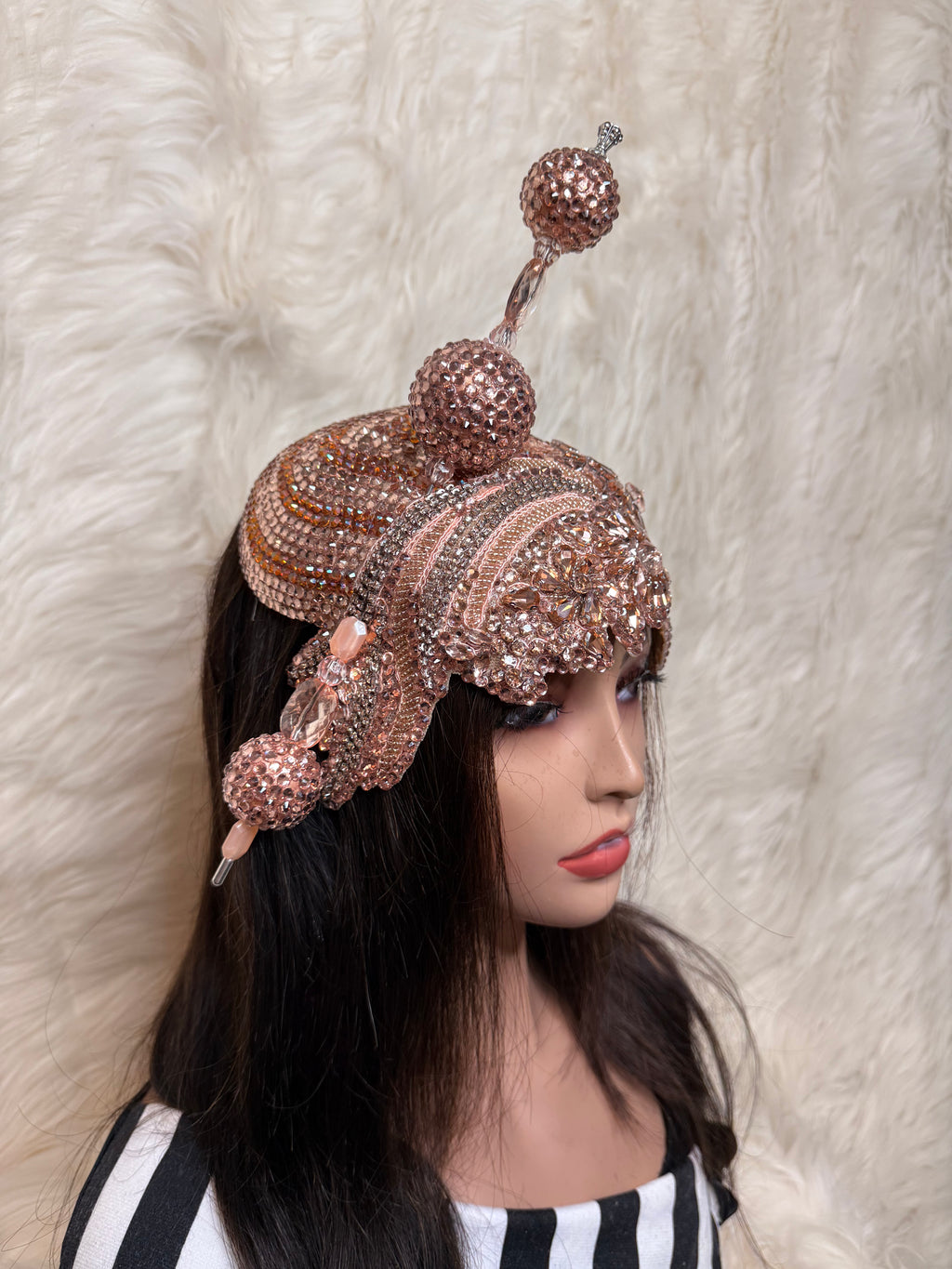 Dusty Pink Crystal Hat / W Oversize Hat Pin