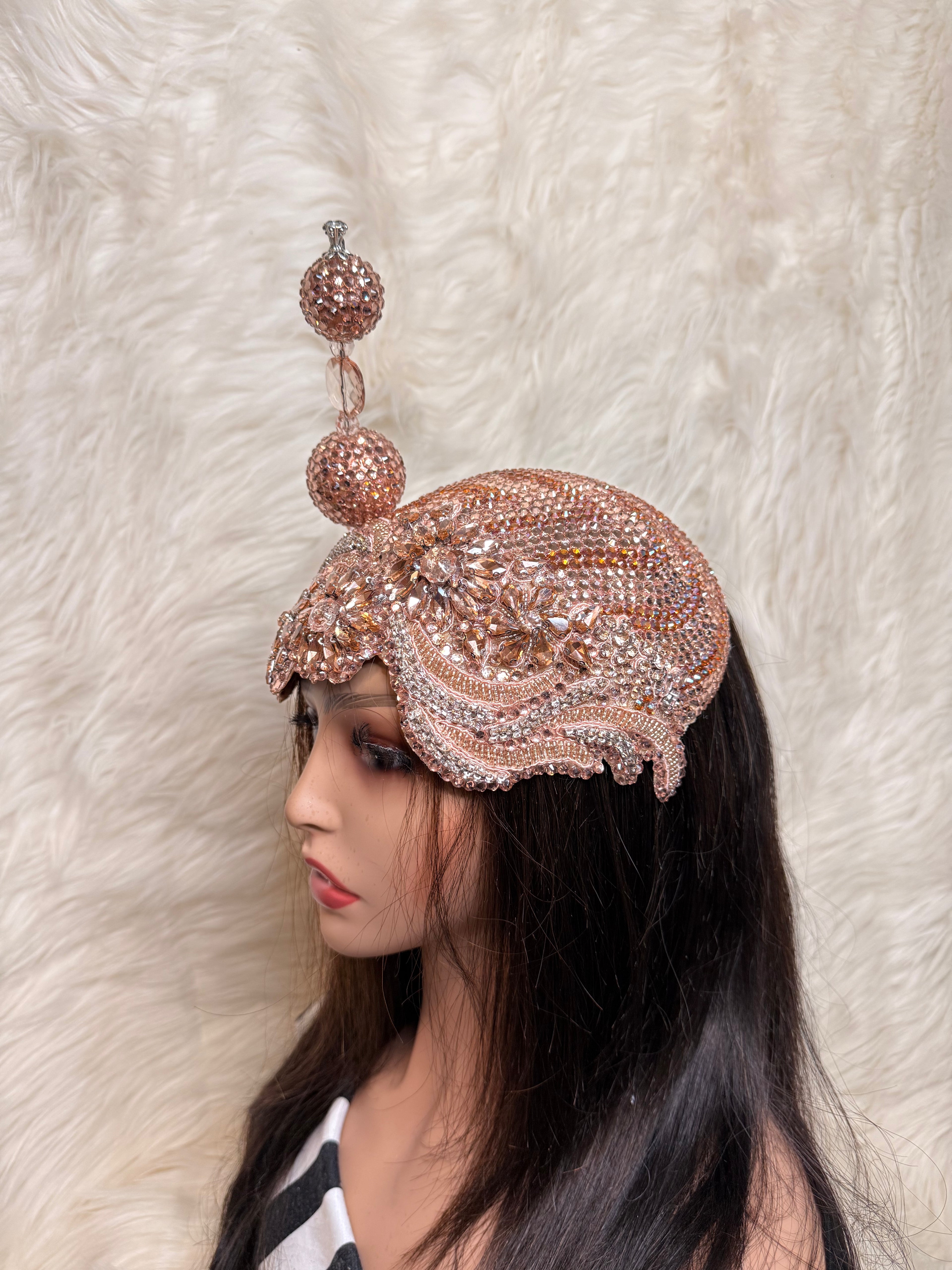 Dusty Pink Crystal Hat / W Oversize Hat Pin
