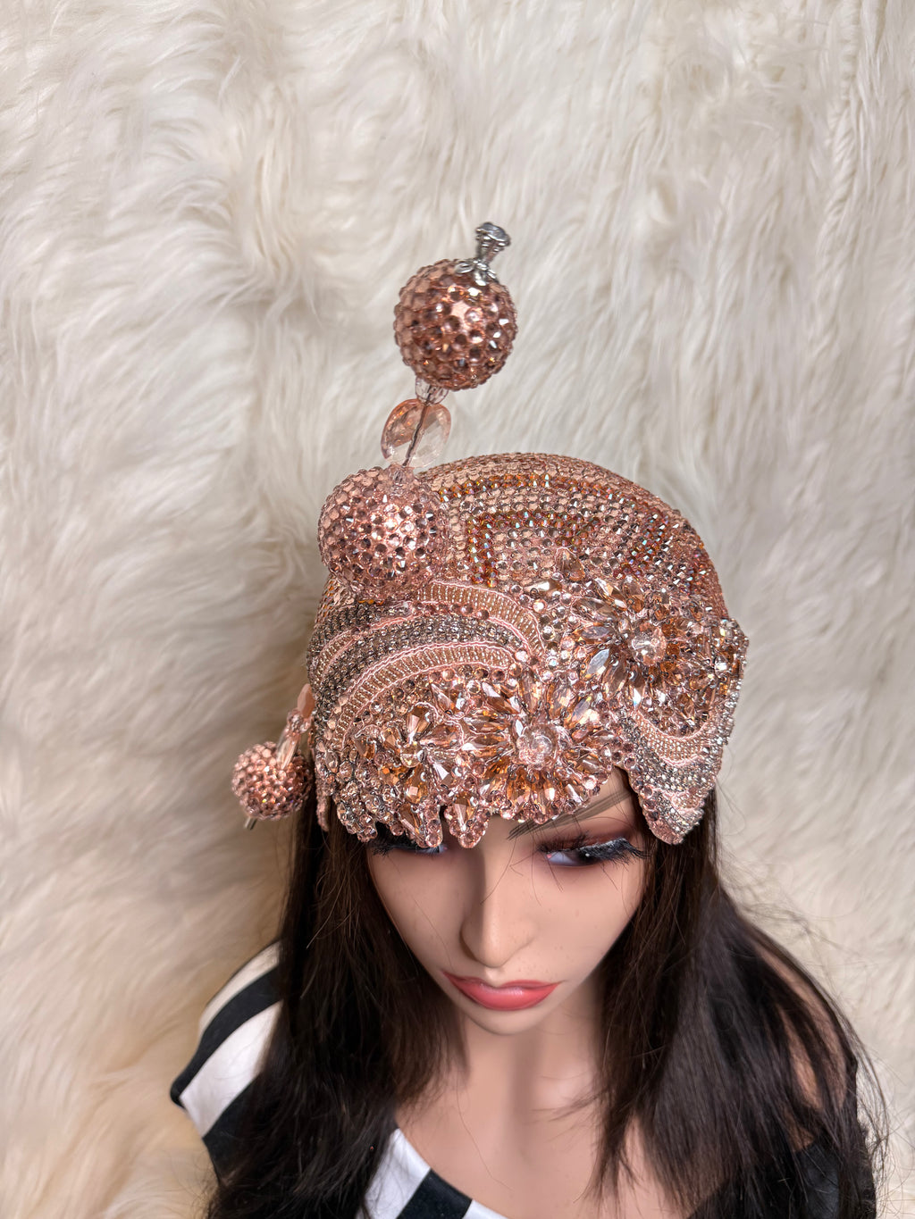Dusty Pink Crystal Hat / W Oversize Hat Pin