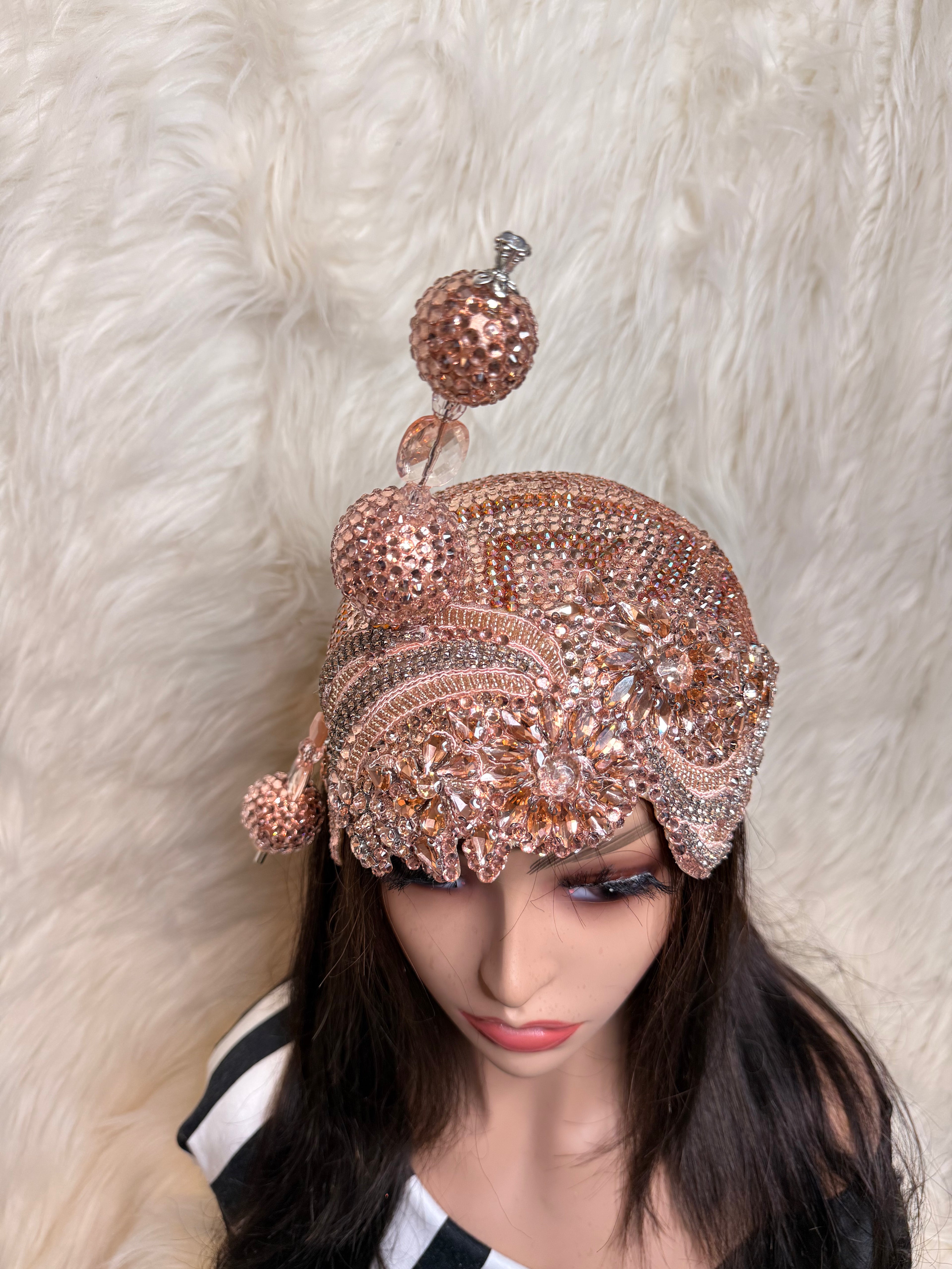 Dusty Pink Crystal Hat / W Oversize Hat Pin