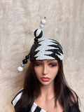 Black and White Crystal Hat W Oversized Hat Pin