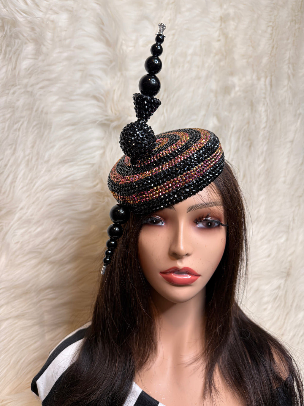 Black / Rust Pillbox Hat W Oversized Hat Pin