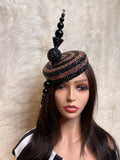 Black / Rust Pillbox Hat W Oversized Hat Pin