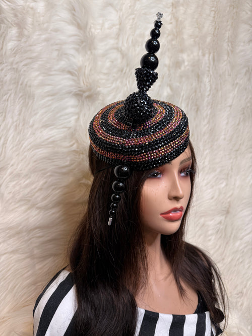 Black / Rust Pillbox Hat W Oversized Hat Pin