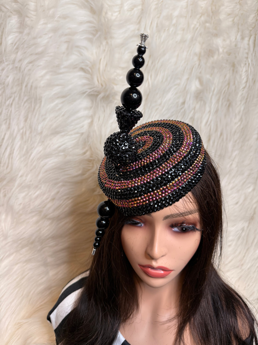 Black / Rust Pillbox Hat W Oversized Hat Pin