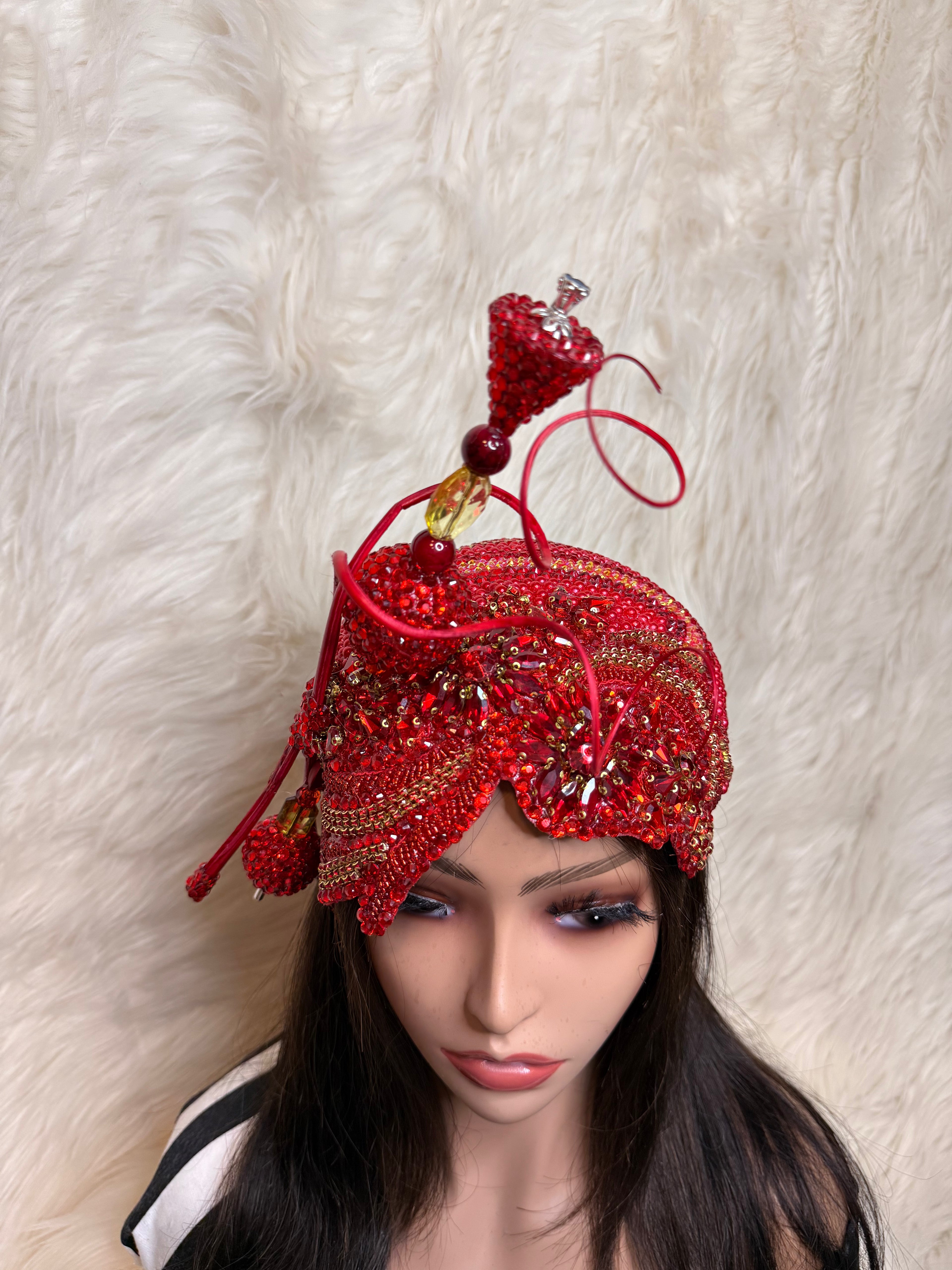 Red and Gold W Stick and Oversized Hat Pin