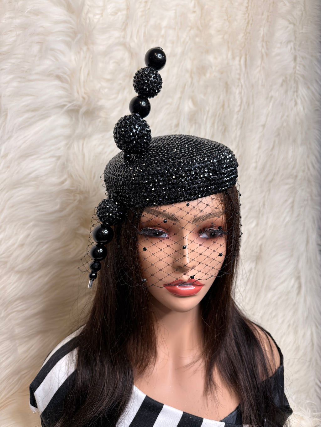 Black Pillbox Crystal Hat