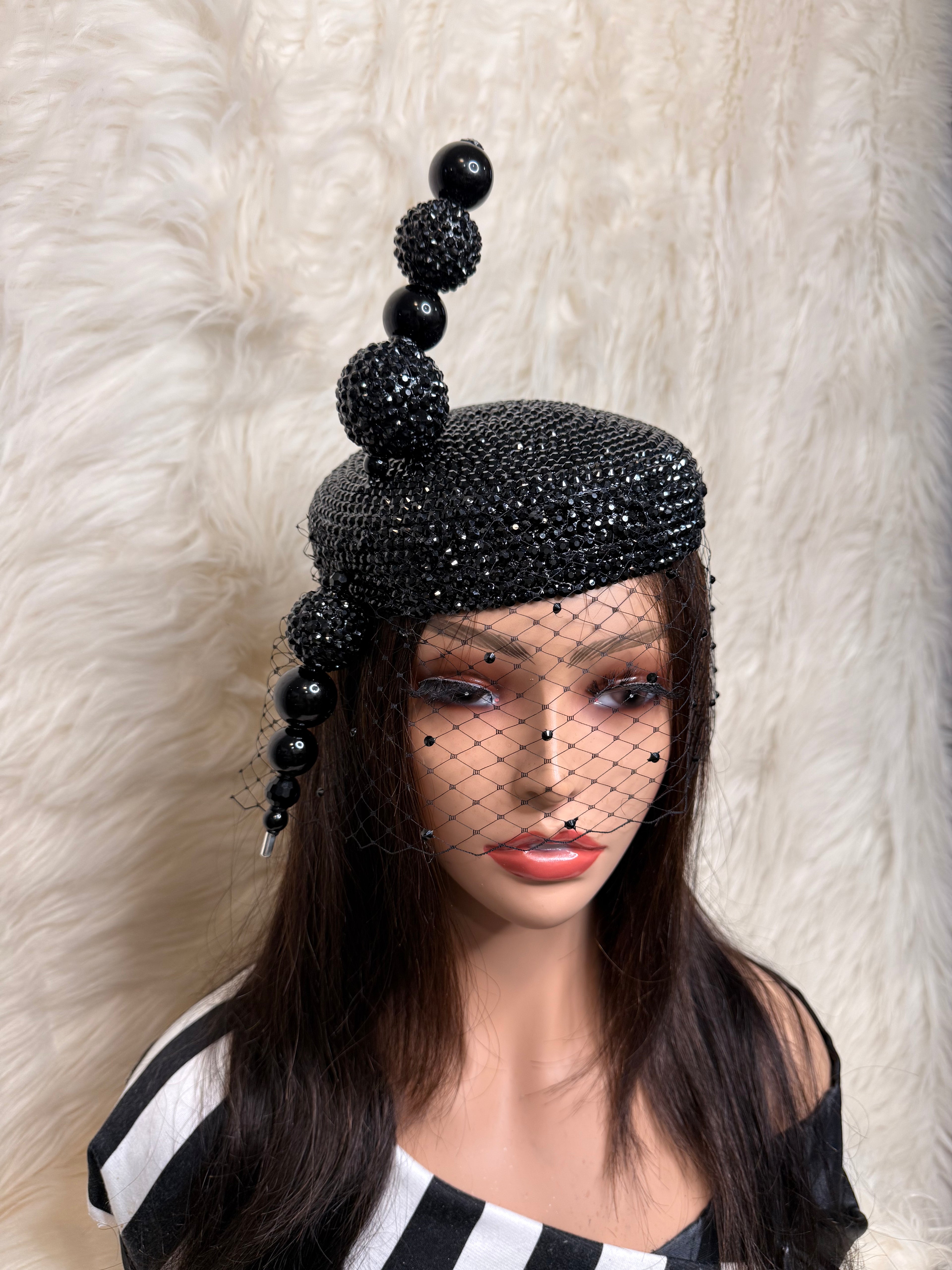 Black Pillbox Crystal Hat
