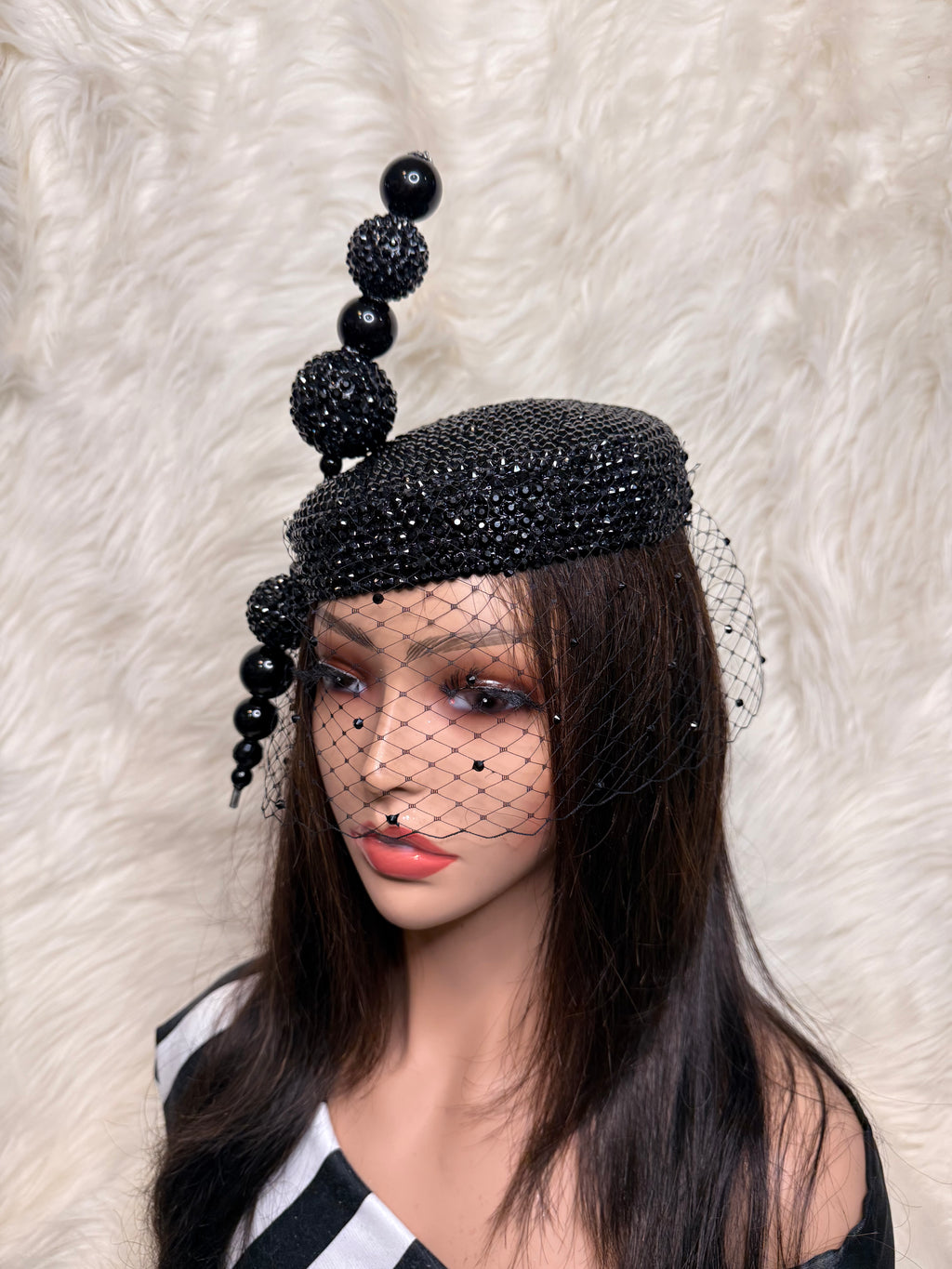 Black Pillbox Crystal Hat