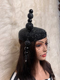 Black Pillbox Crystal Hat