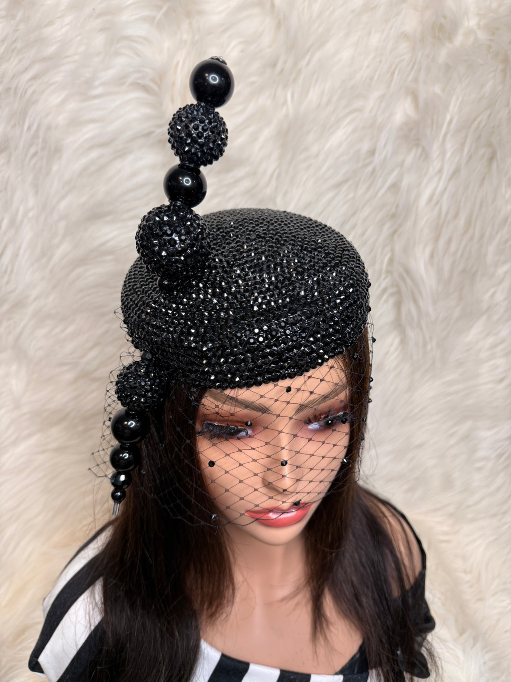 Black Pillbox Crystal Hat