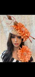 Peach sequins /W Oversized Hat Pin / Matching Brooch (3 SET )