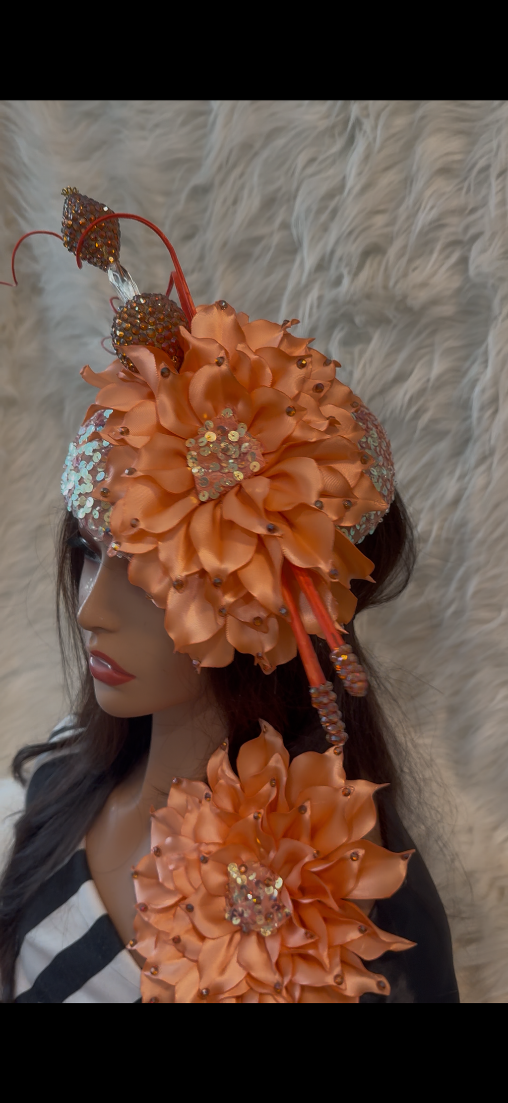 Peach sequins /W Oversized Hat Pin / Matching Brooch (3 SET )