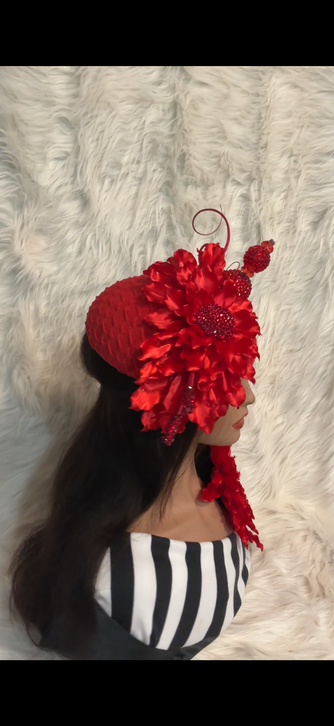Red / W Oversized Hat Pin / W Matching Brooch
