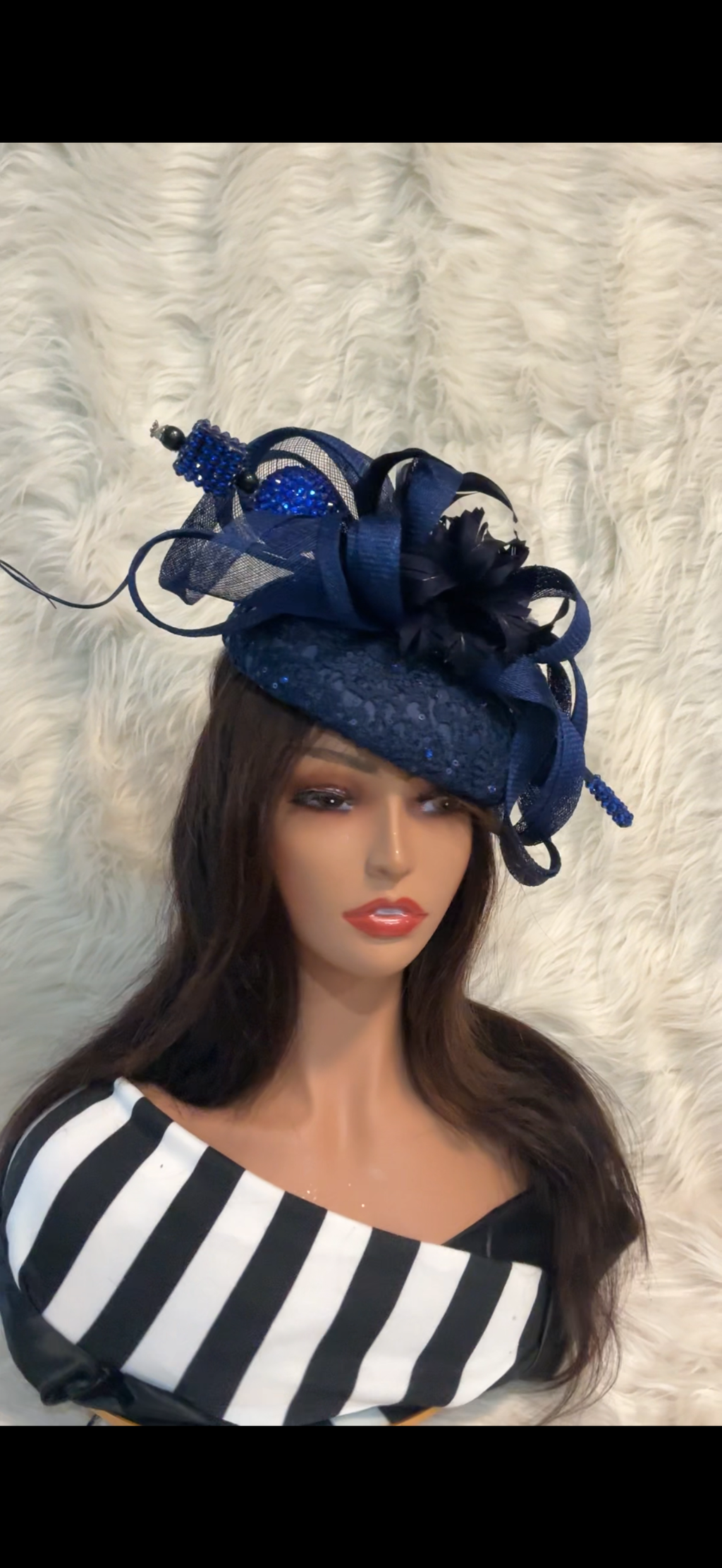 Navy Blue Lace / Oversized Hat Pin