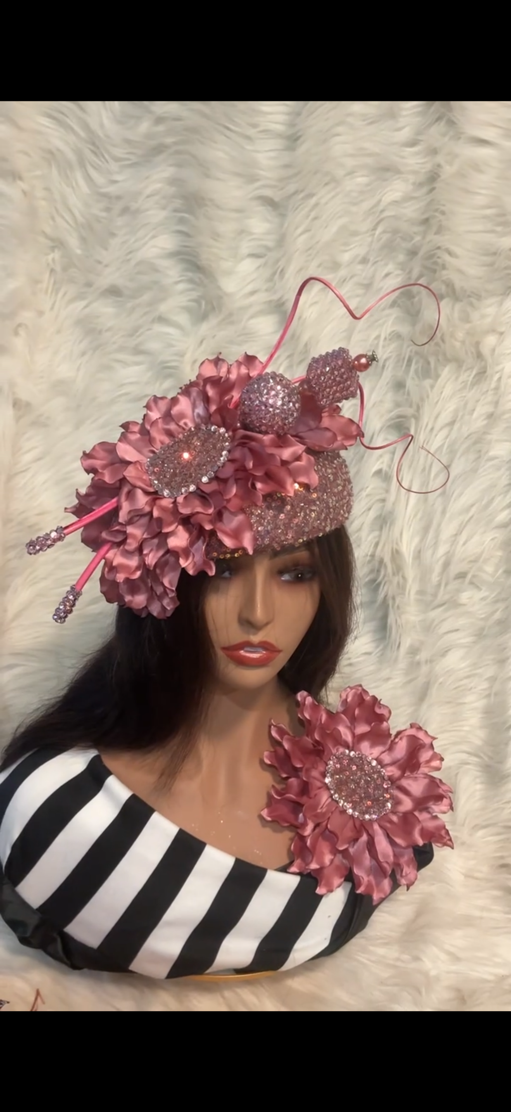 Dusty Pink Sequins / W Hat Pin / Brooch (SET)