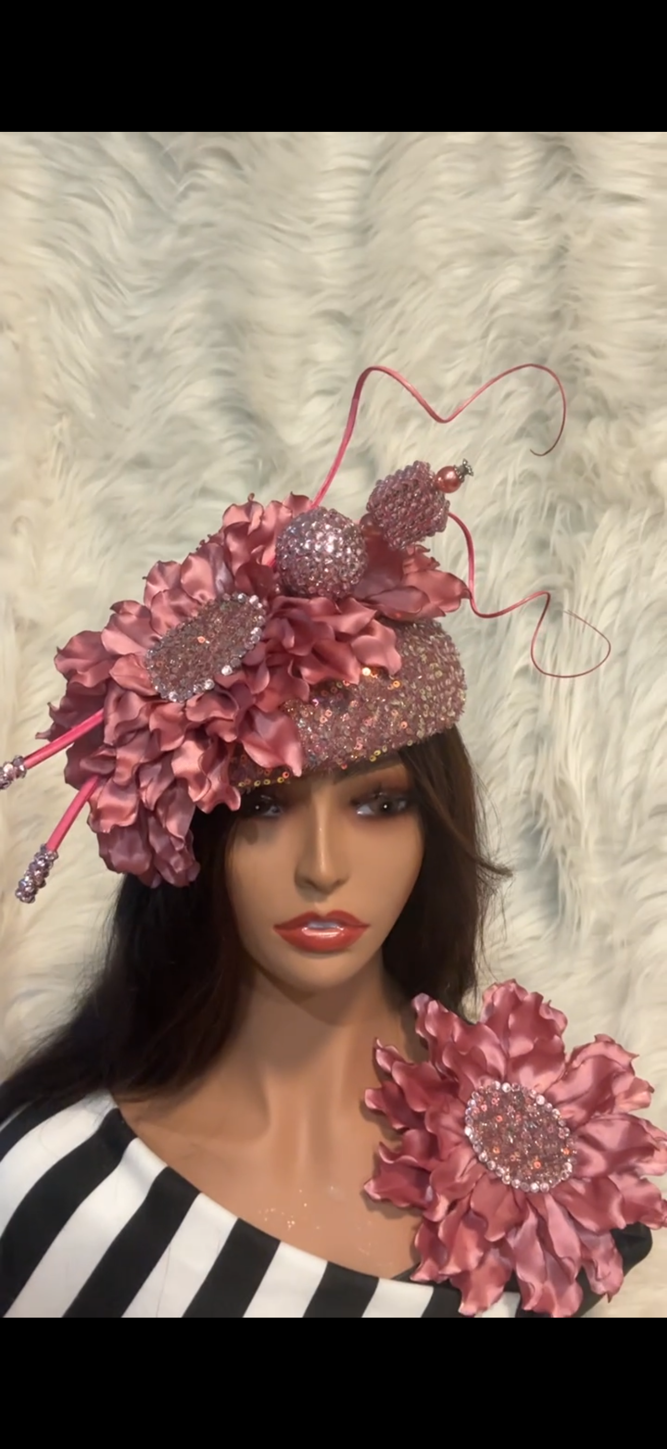 Dusty Pink Sequins / W Hat Pin / Brooch (SET)