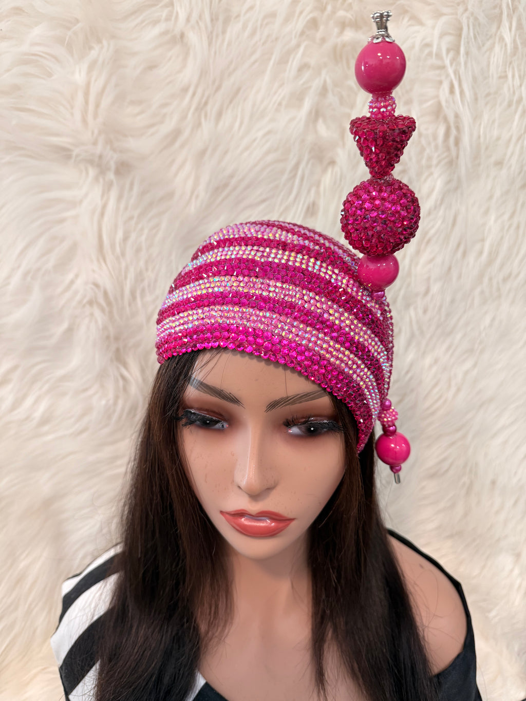 Fuchsia Pink Teardrop / AB Crystal /W Oversize Hat Pin