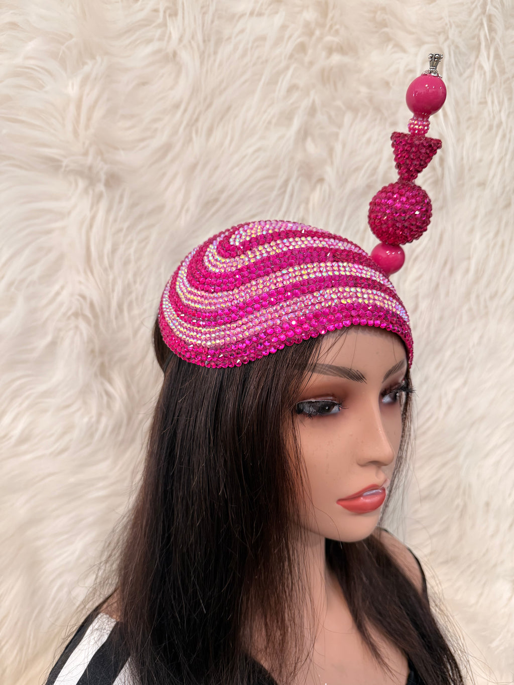 Fuchsia Pink Teardrop / AB Crystal /W Oversize Hat Pin