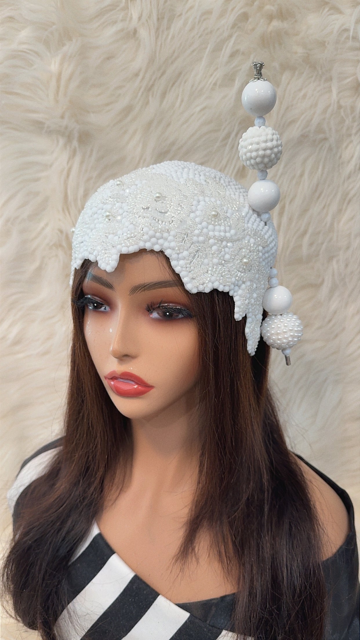 Double Cup White Pearls /W Oversize Hat Pin