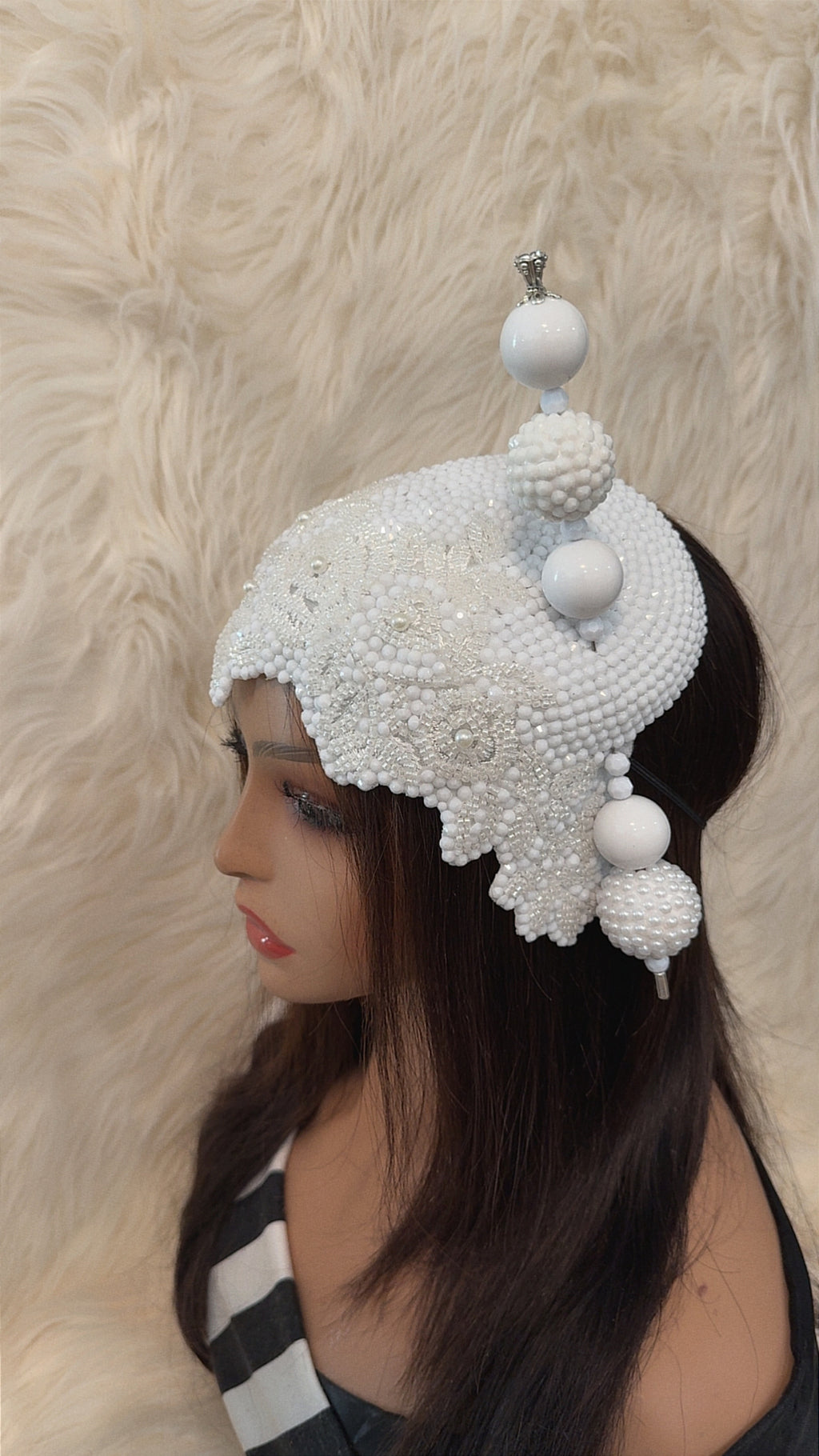 Double Cup White Pearls /W Oversize Hat Pin