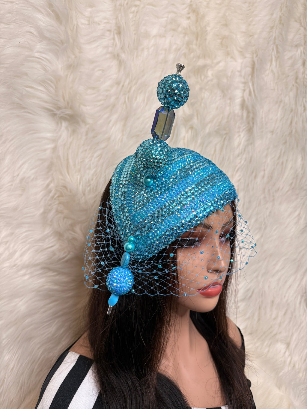 Aqua Teardrop Crystal / W Oversized Hat Pin