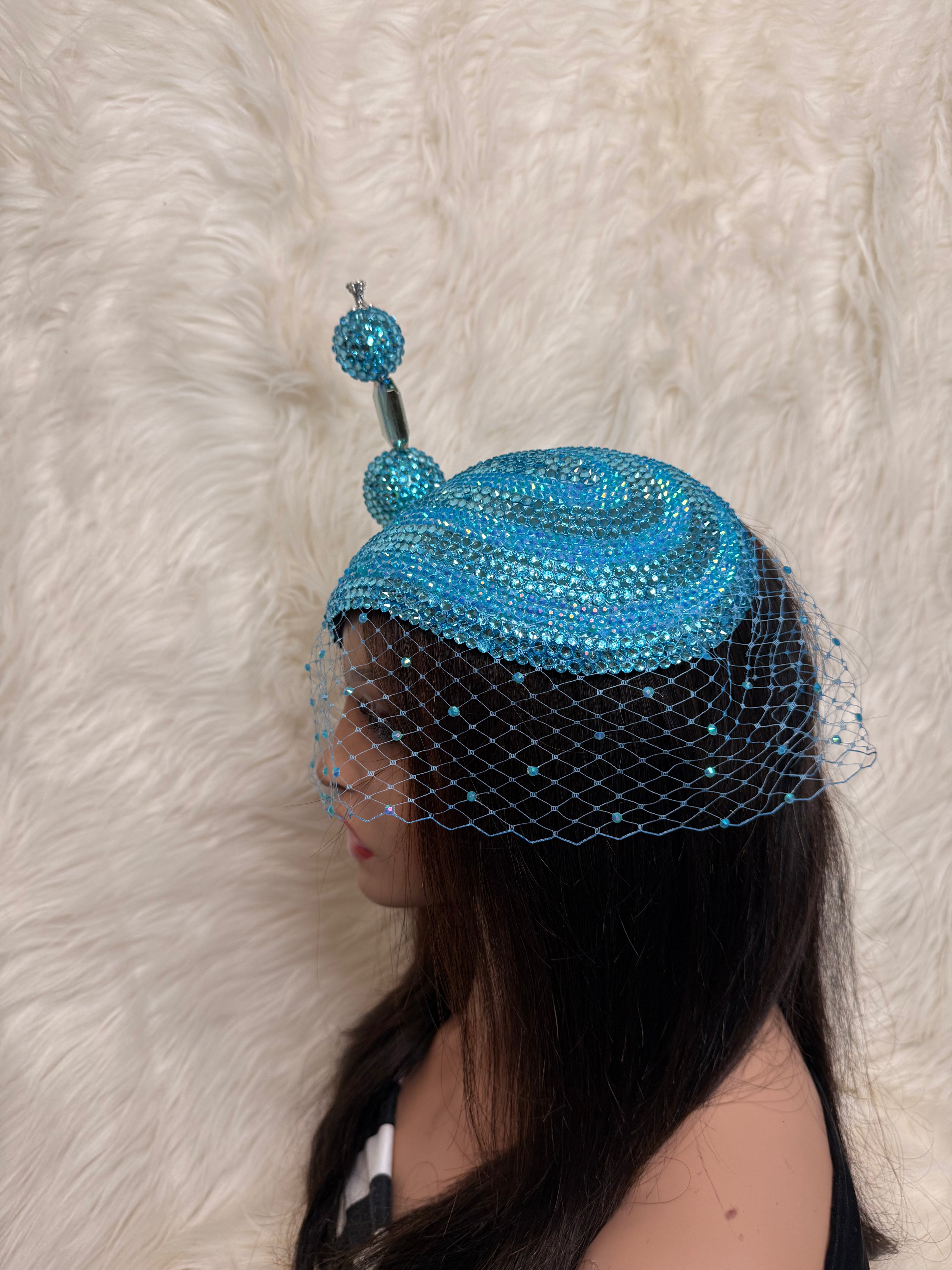 Aqua Teardrop Crystal / W Oversized Hat Pin