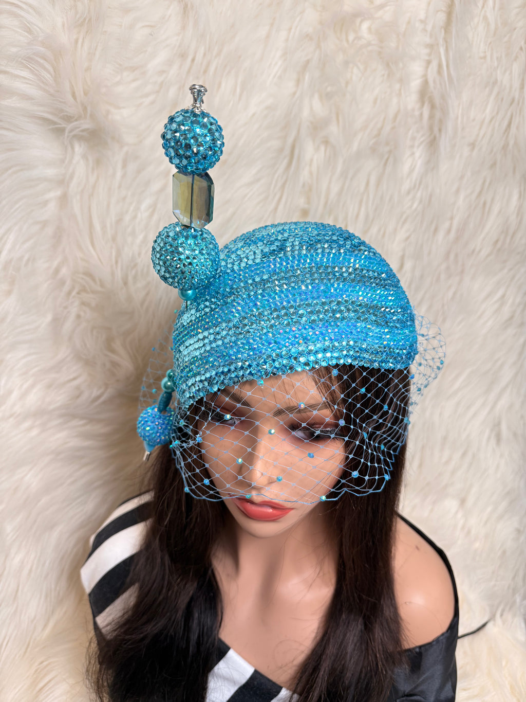 Aqua Teardrop Crystal / W Oversized Hat Pin