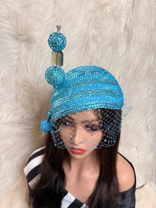 Aqua Teardrop Crystal / W Oversized Hat Pin