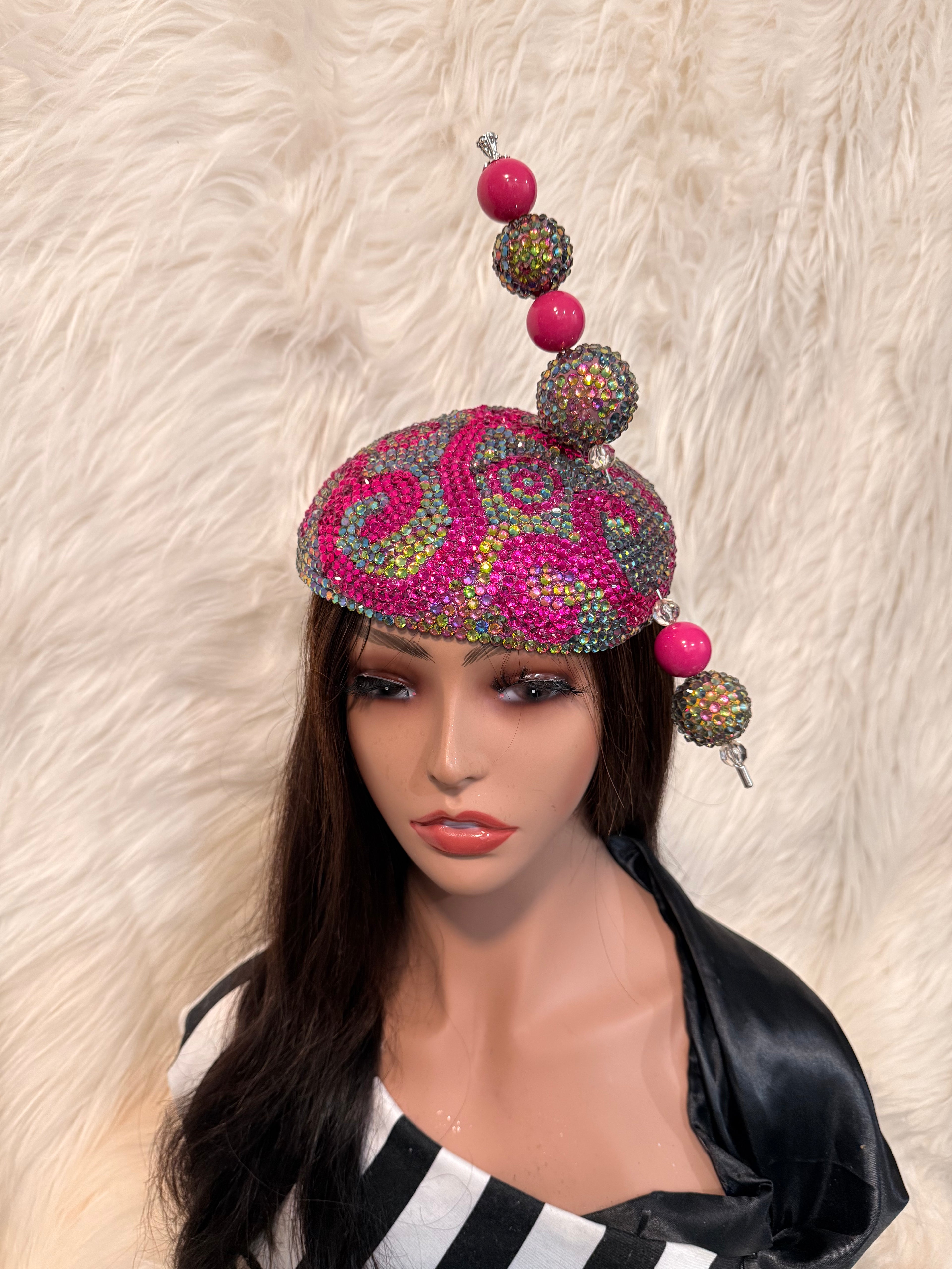 Hot Pink and AB Crystal / W Oversized Hat Pin