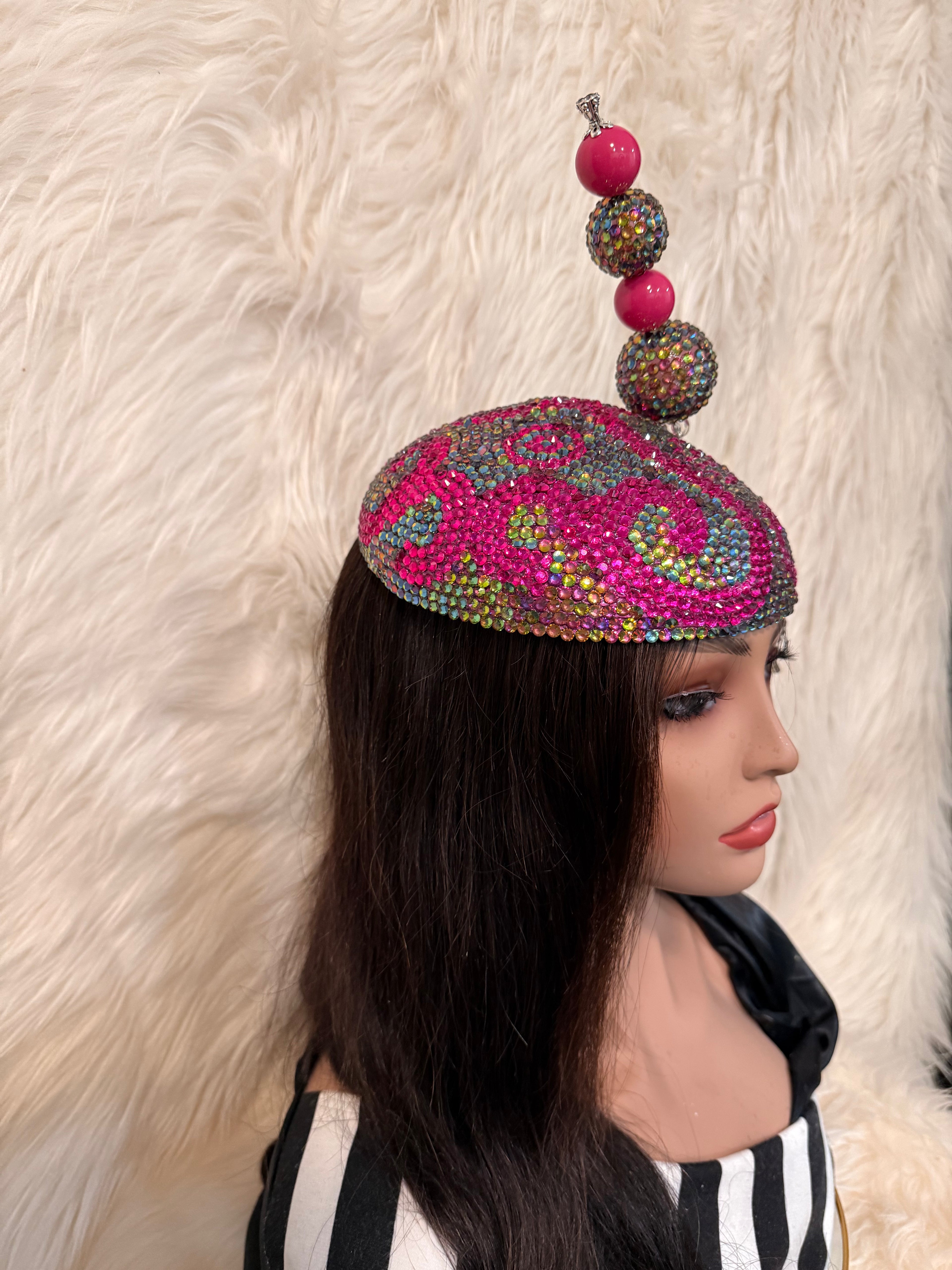 Hot Pink and AB Crystal / W Oversized Hat Pin