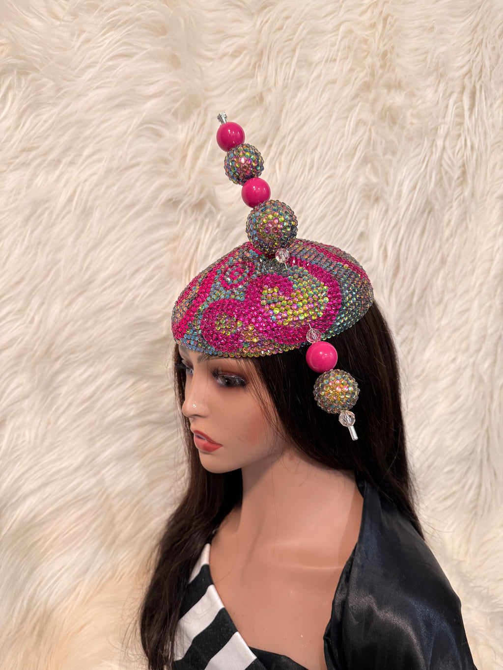Hot Pink and AB Crystal / W Oversized Hat Pin