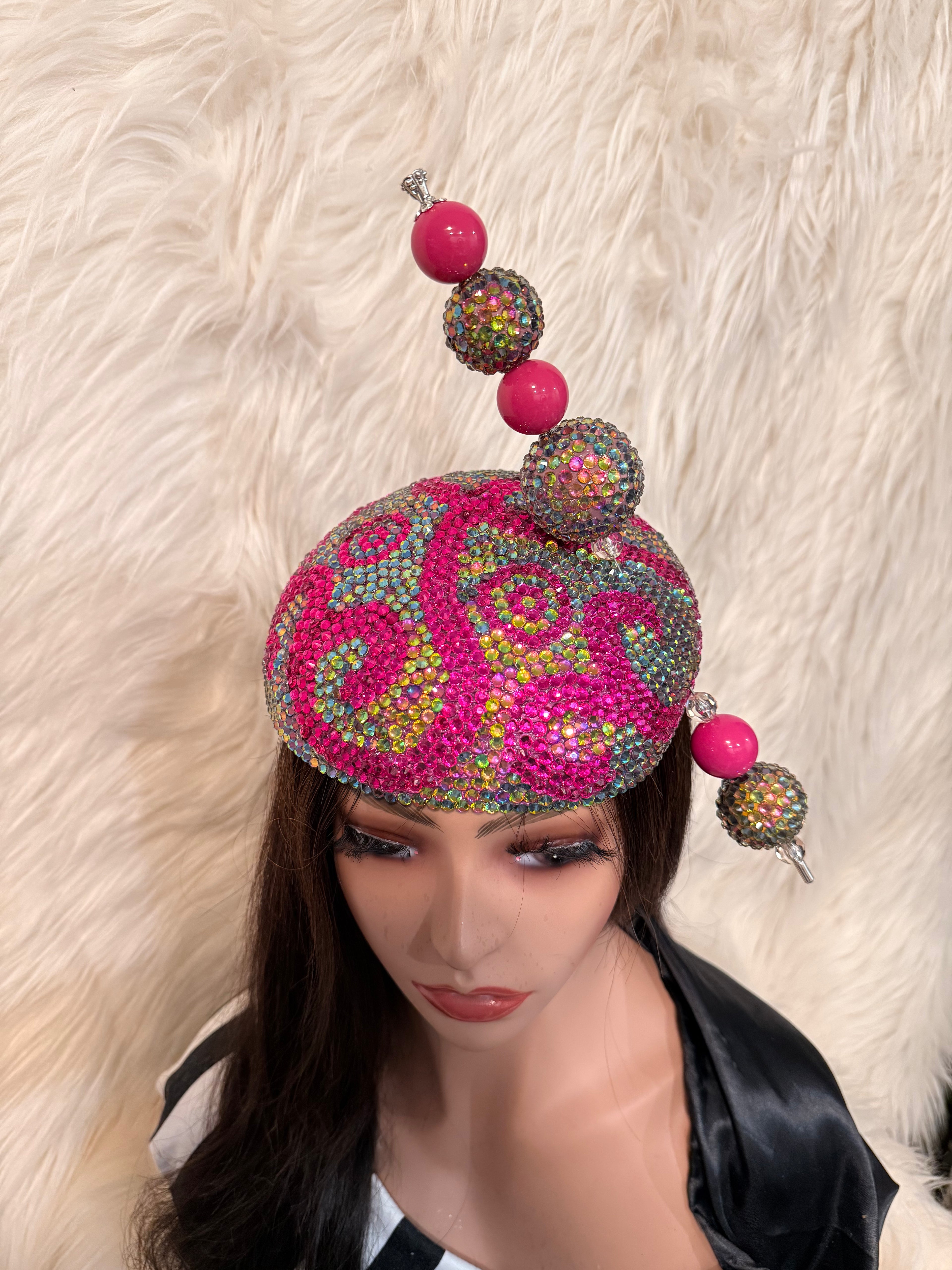 Hot Pink and AB Crystal / W Oversized Hat Pin