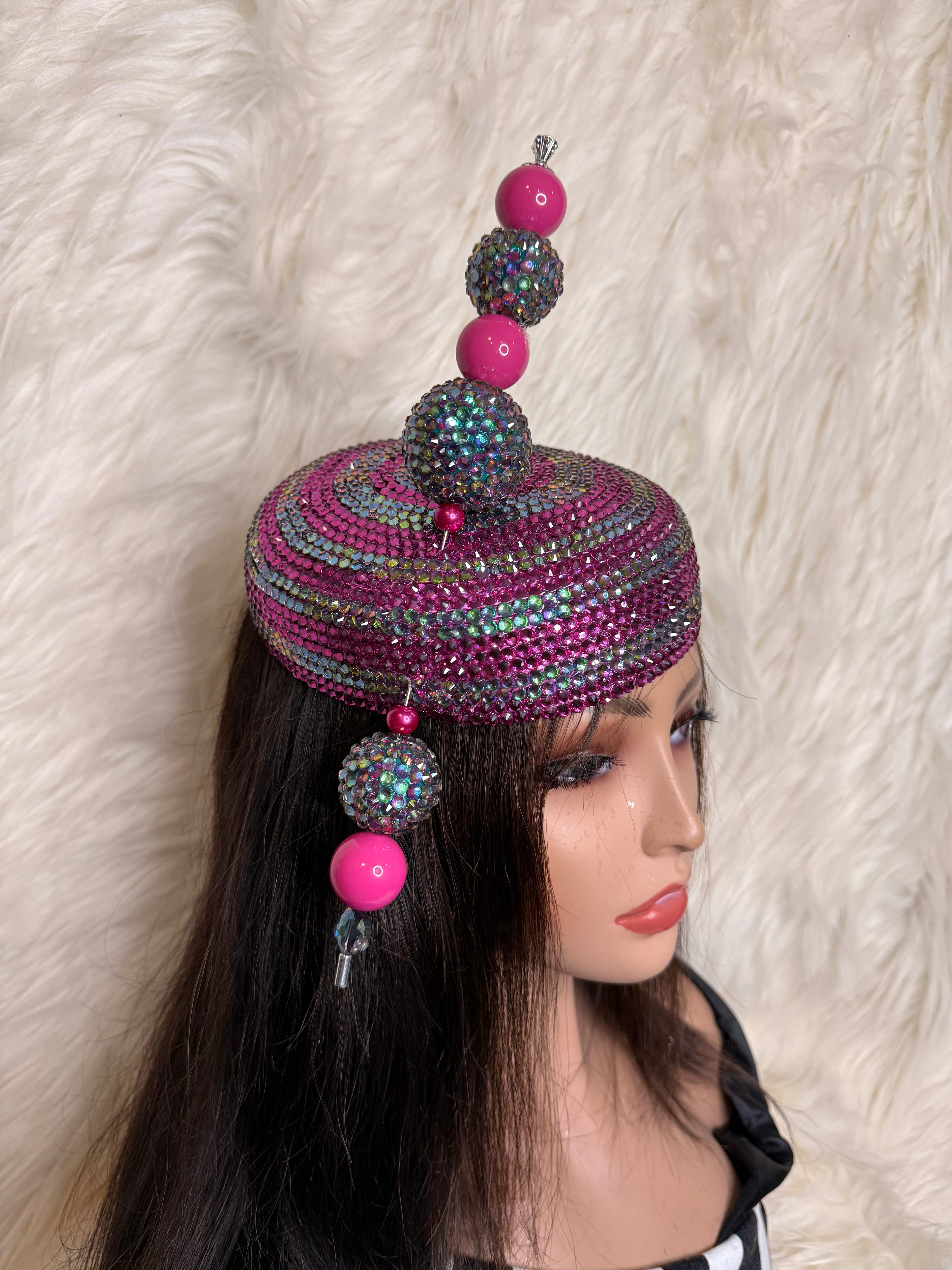 Rose Pink Crystal and AB Crystal Pillbox / W Oversized Hat Pin