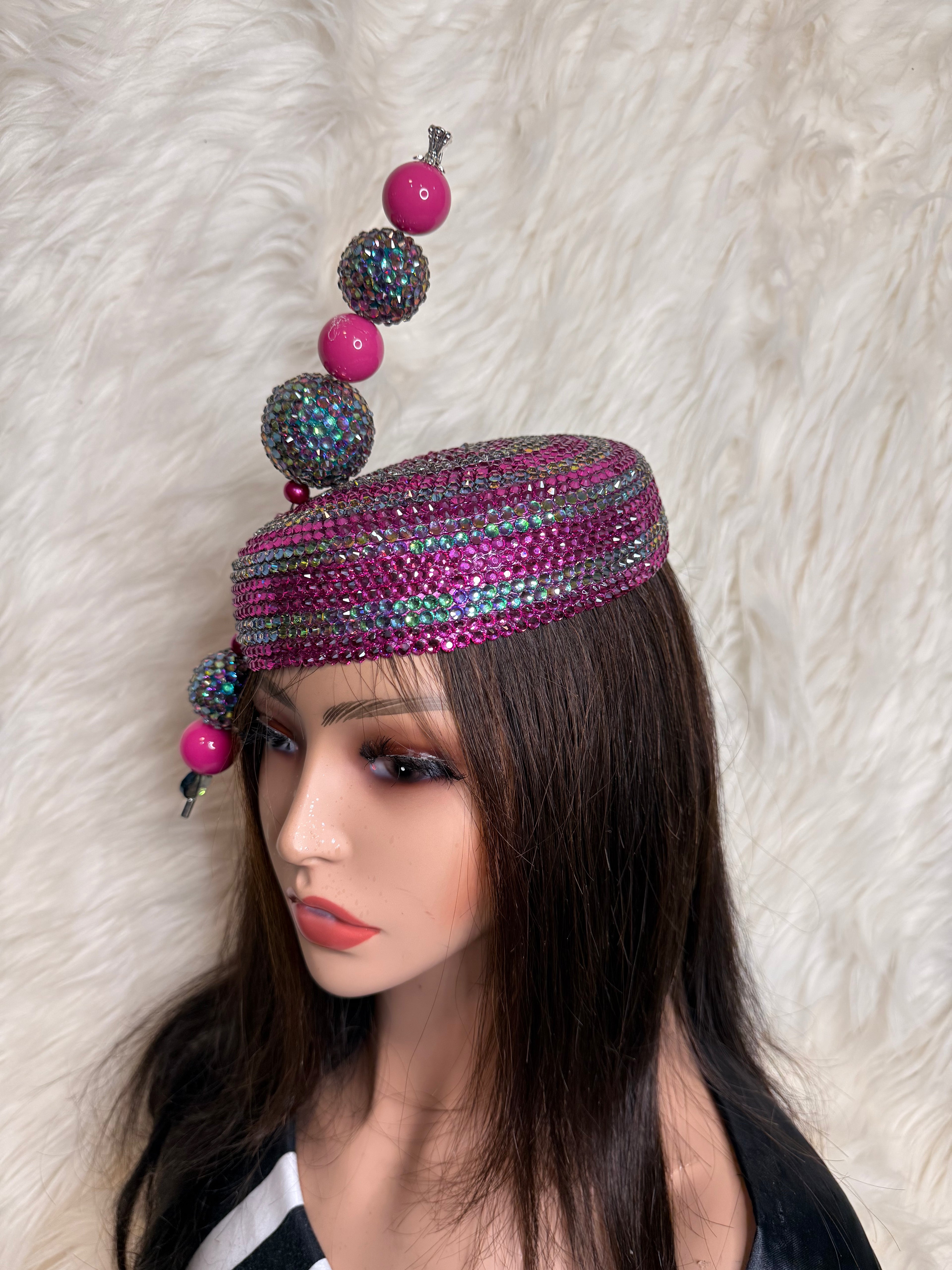 Rose Pink Crystal and AB Crystal Pillbox / W Oversized Hat Pin