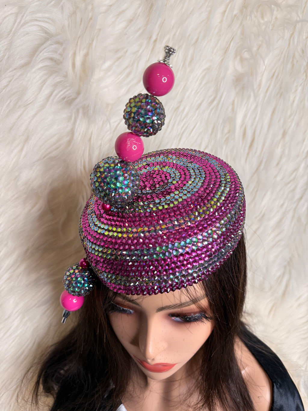 Rose Pink Crystal and AB Crystal Pillbox / W Oversized Hat Pin