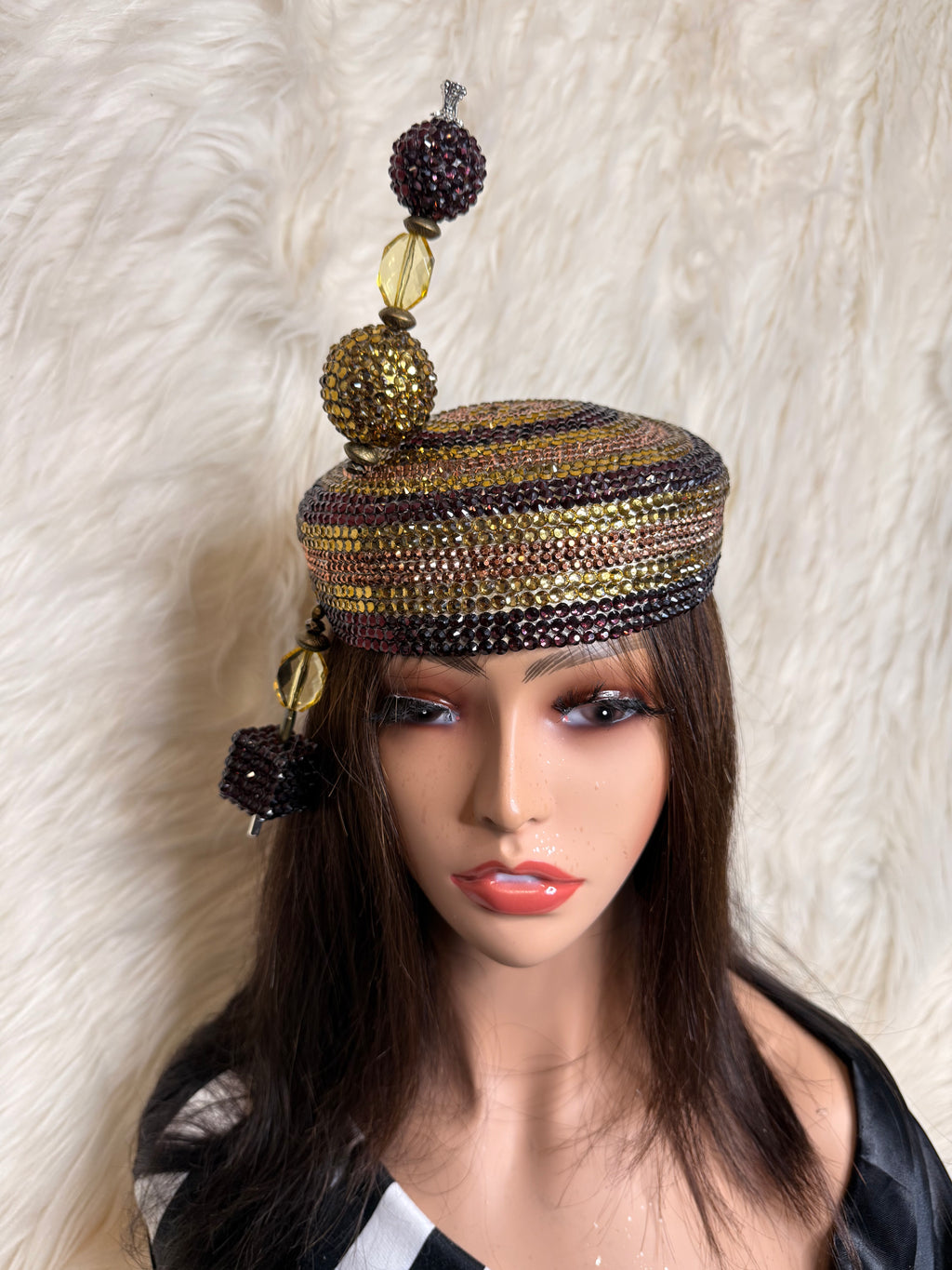 Brown Gold and Copper Pillbox / W Oversized Hat Pin