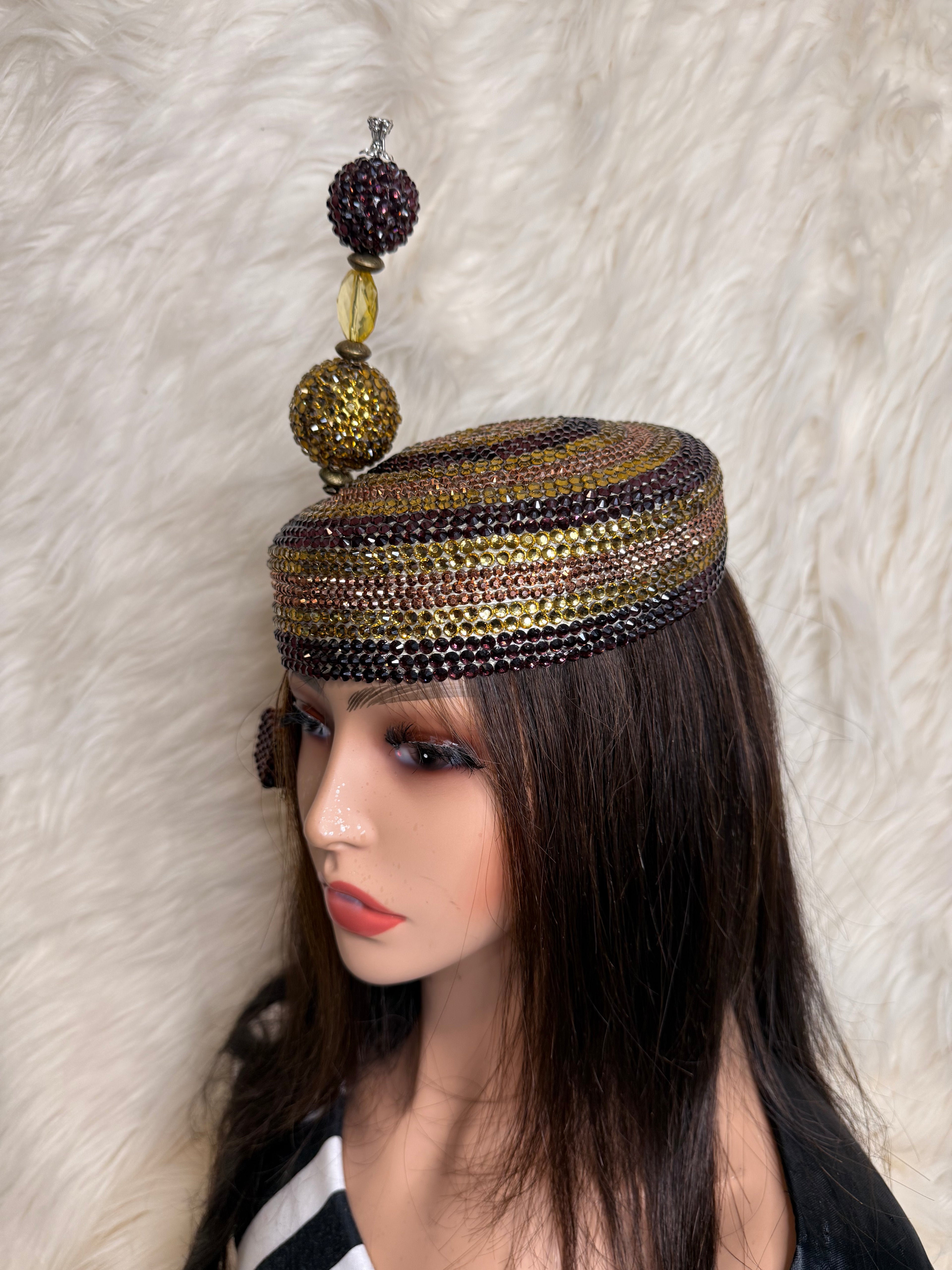 Brown Gold and Copper Pillbox / W Oversized Hat Pin