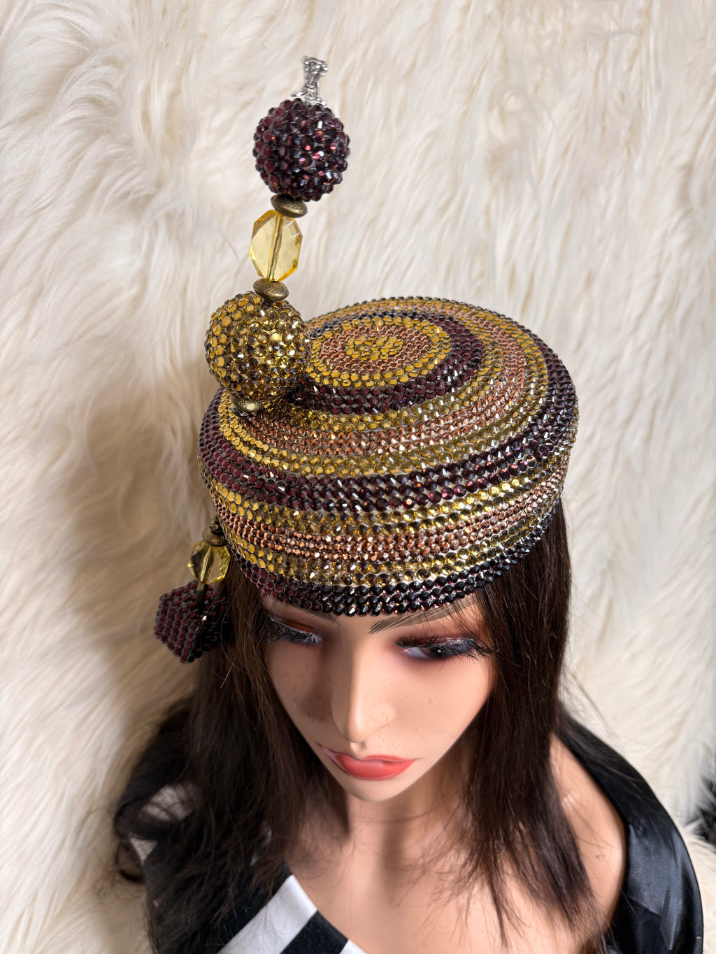 Brown Gold and Copper Pillbox / W Oversized Hat Pin