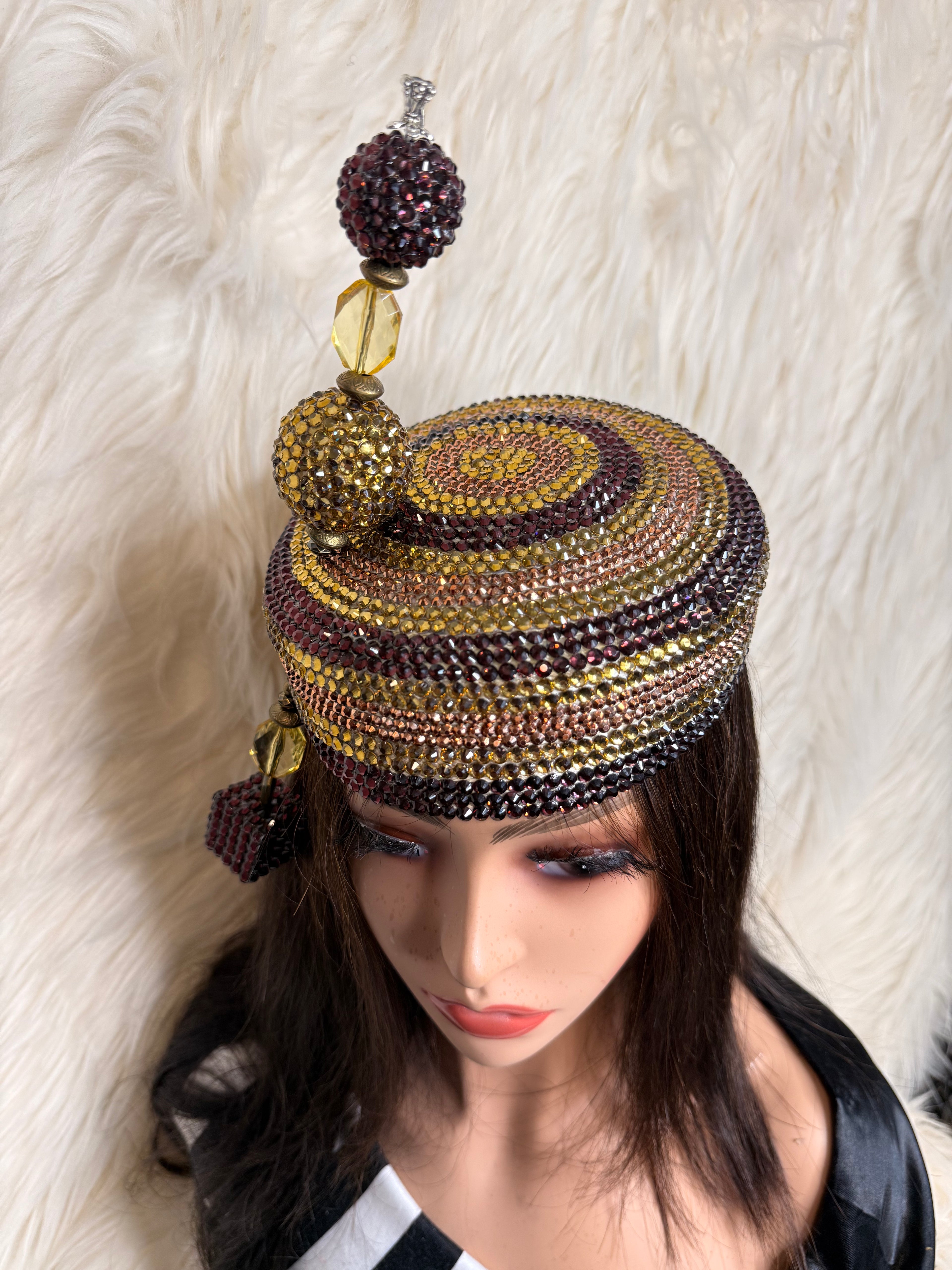 Brown Gold and Copper Pillbox / W Oversized Hat Pin