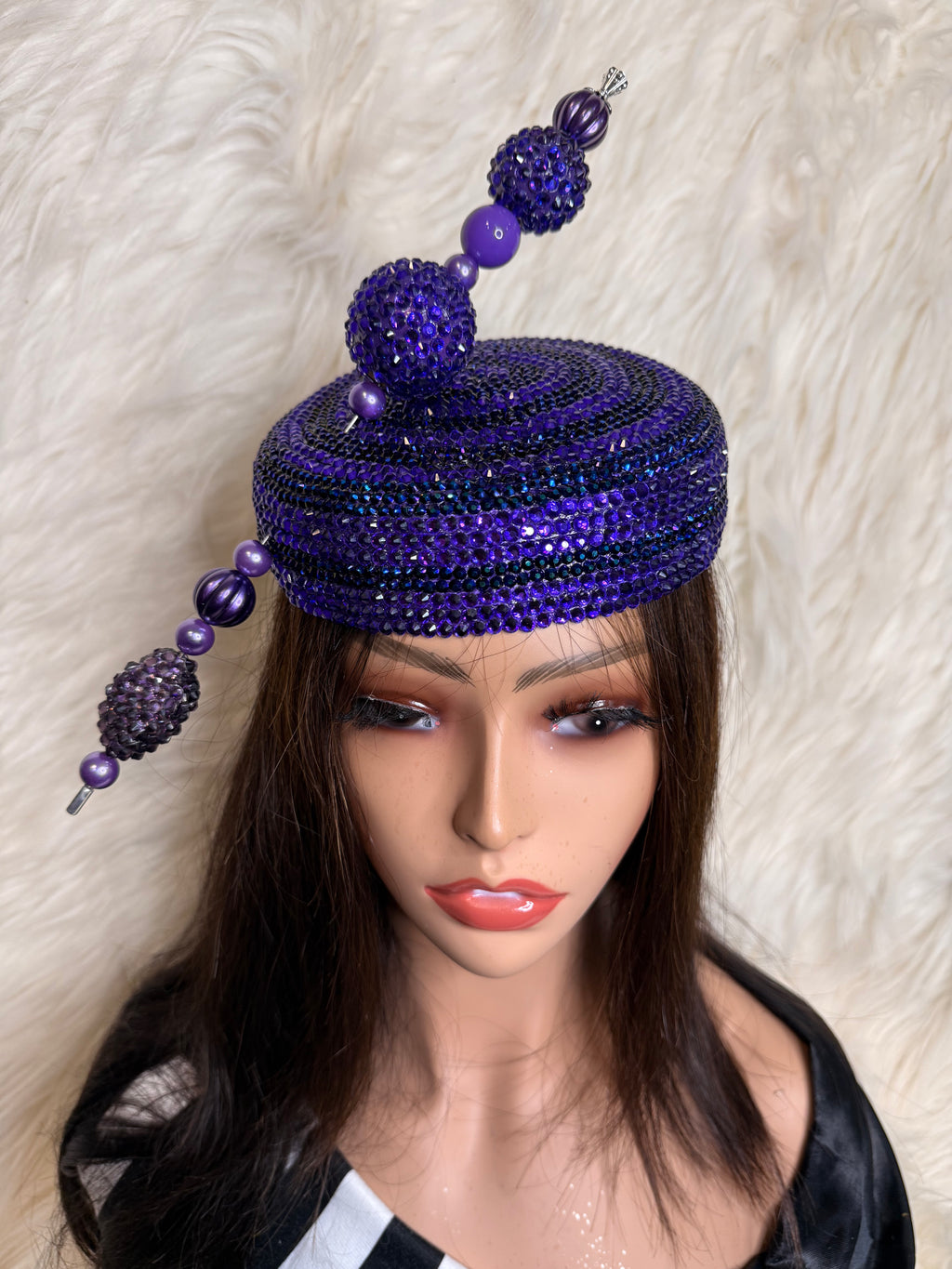 Purple Crystal Pillbox Hat / W Oversized Hat Pin
