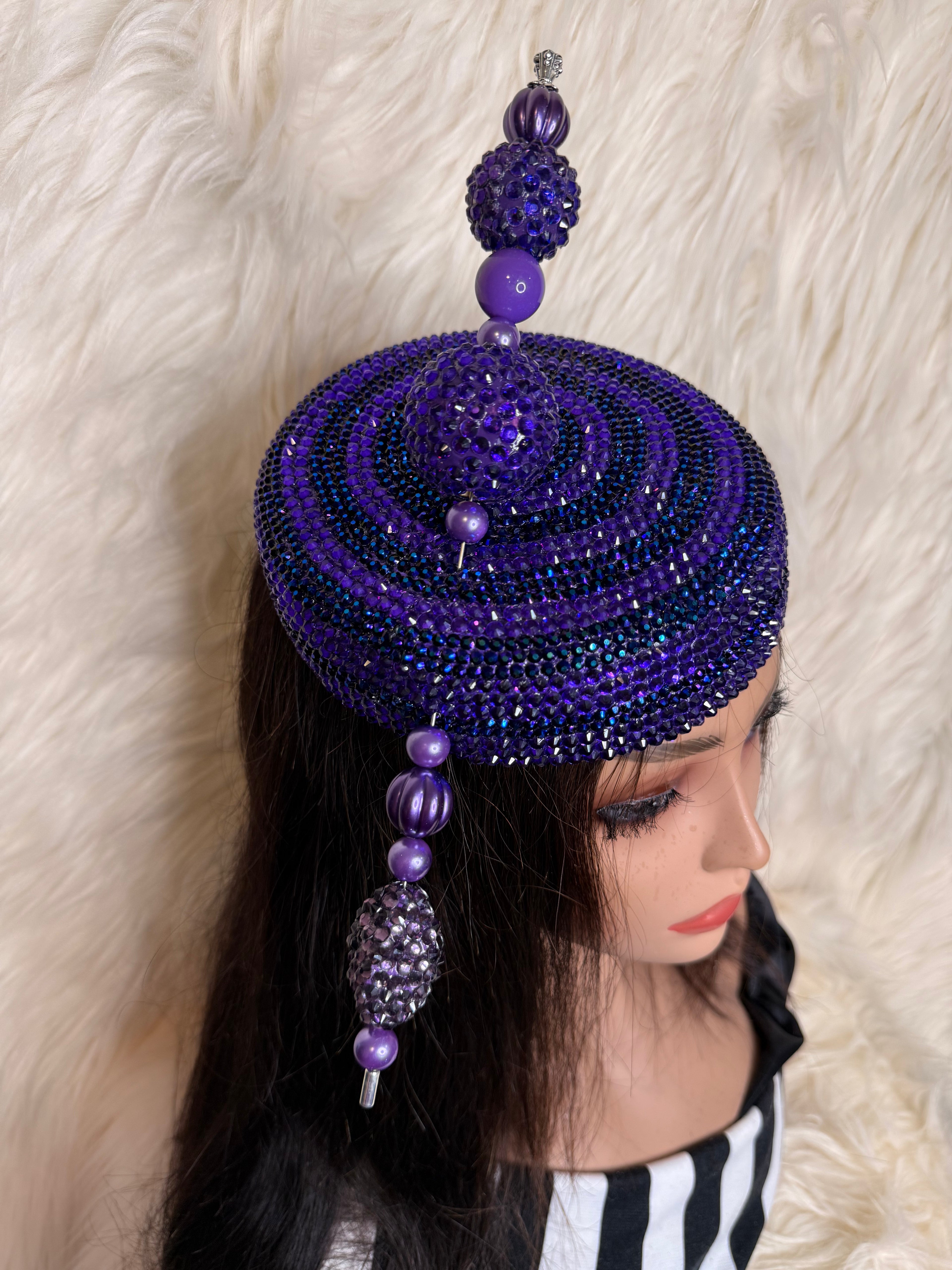 Purple Crystal Pillbox Hat / W Oversized Hat Pin