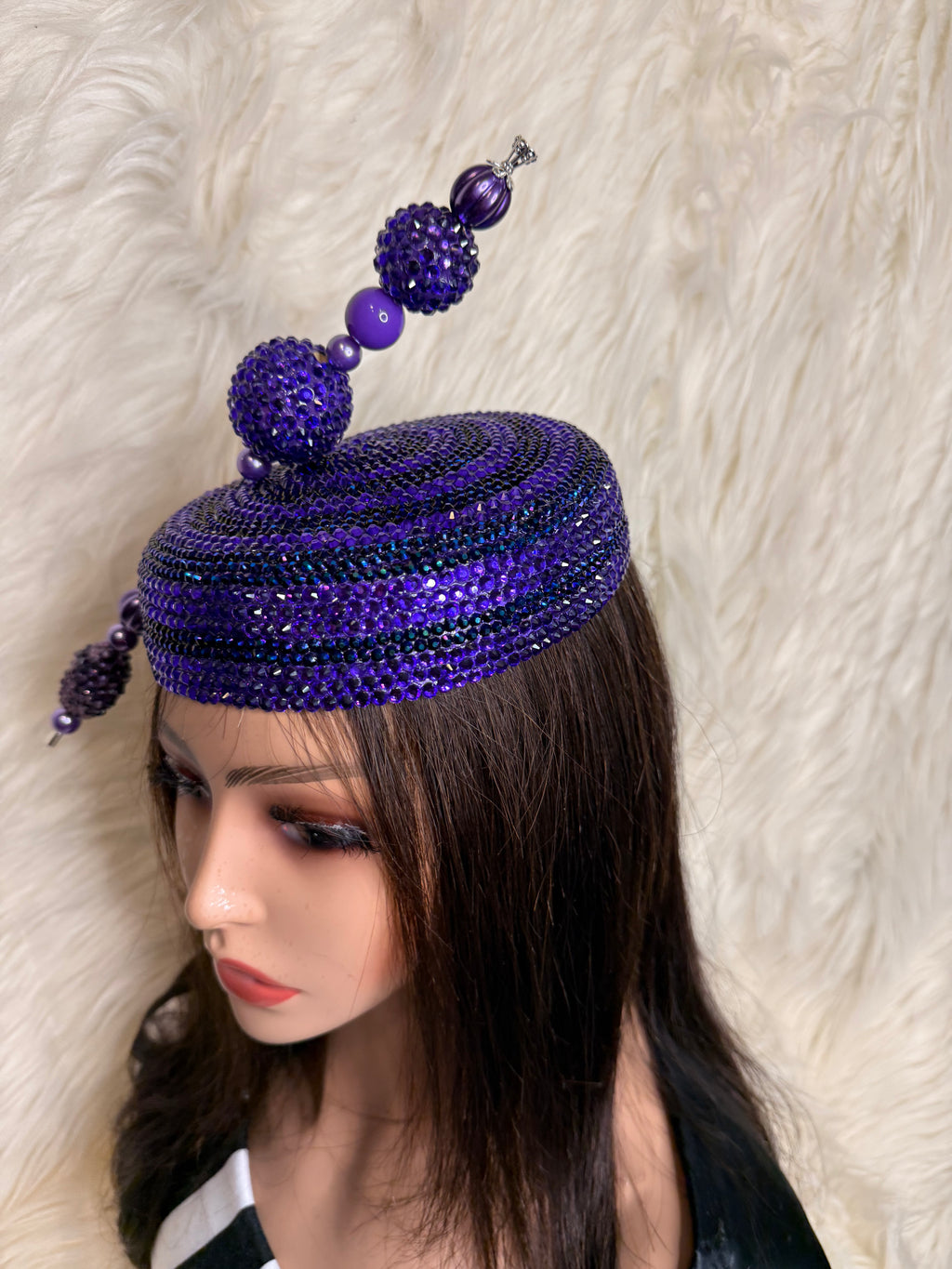 Purple Crystal Pillbox Hat / W Oversized Hat Pin