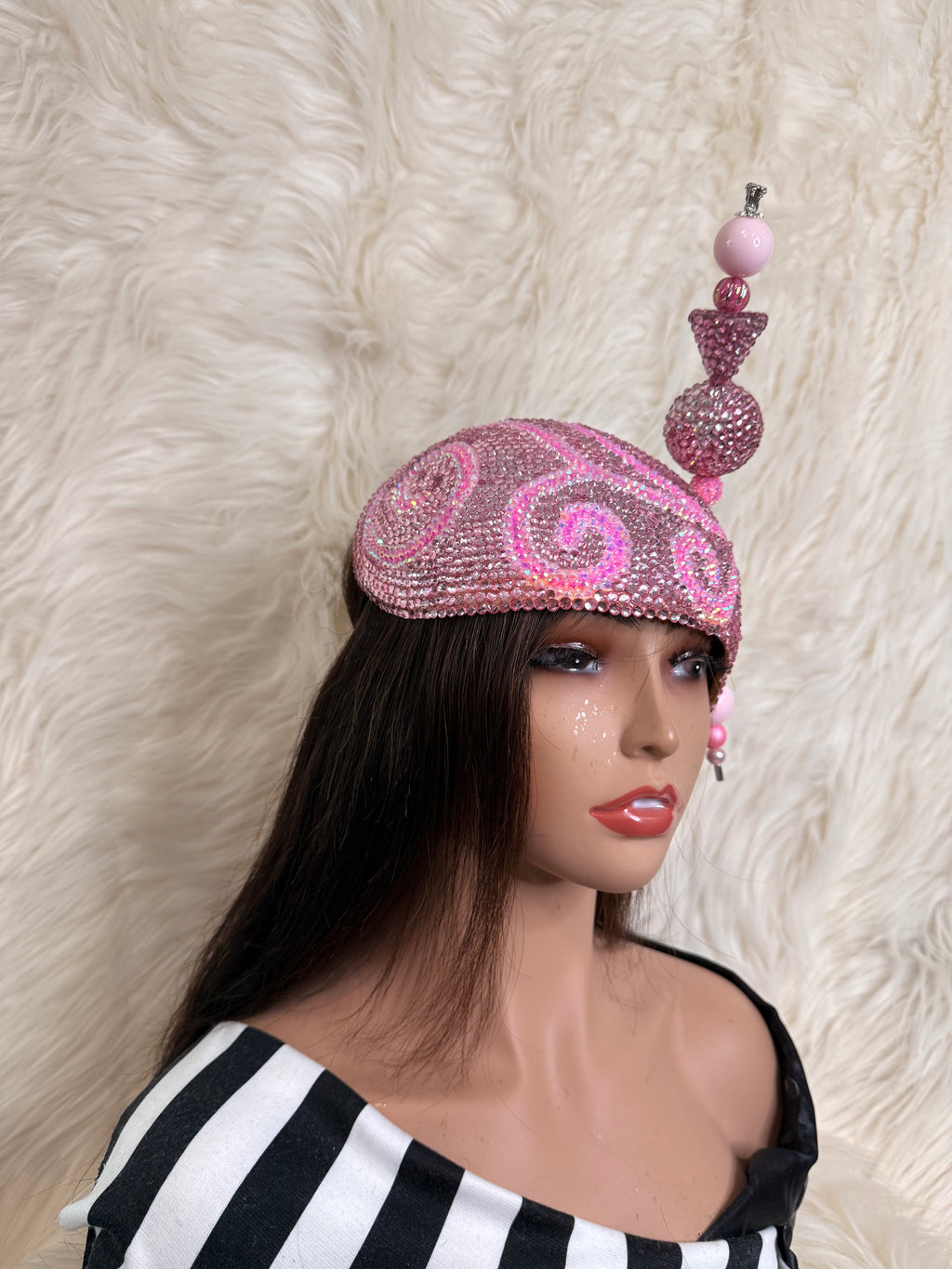 Baby Pink Crystal Teardrop /W Oversize Hat Pin