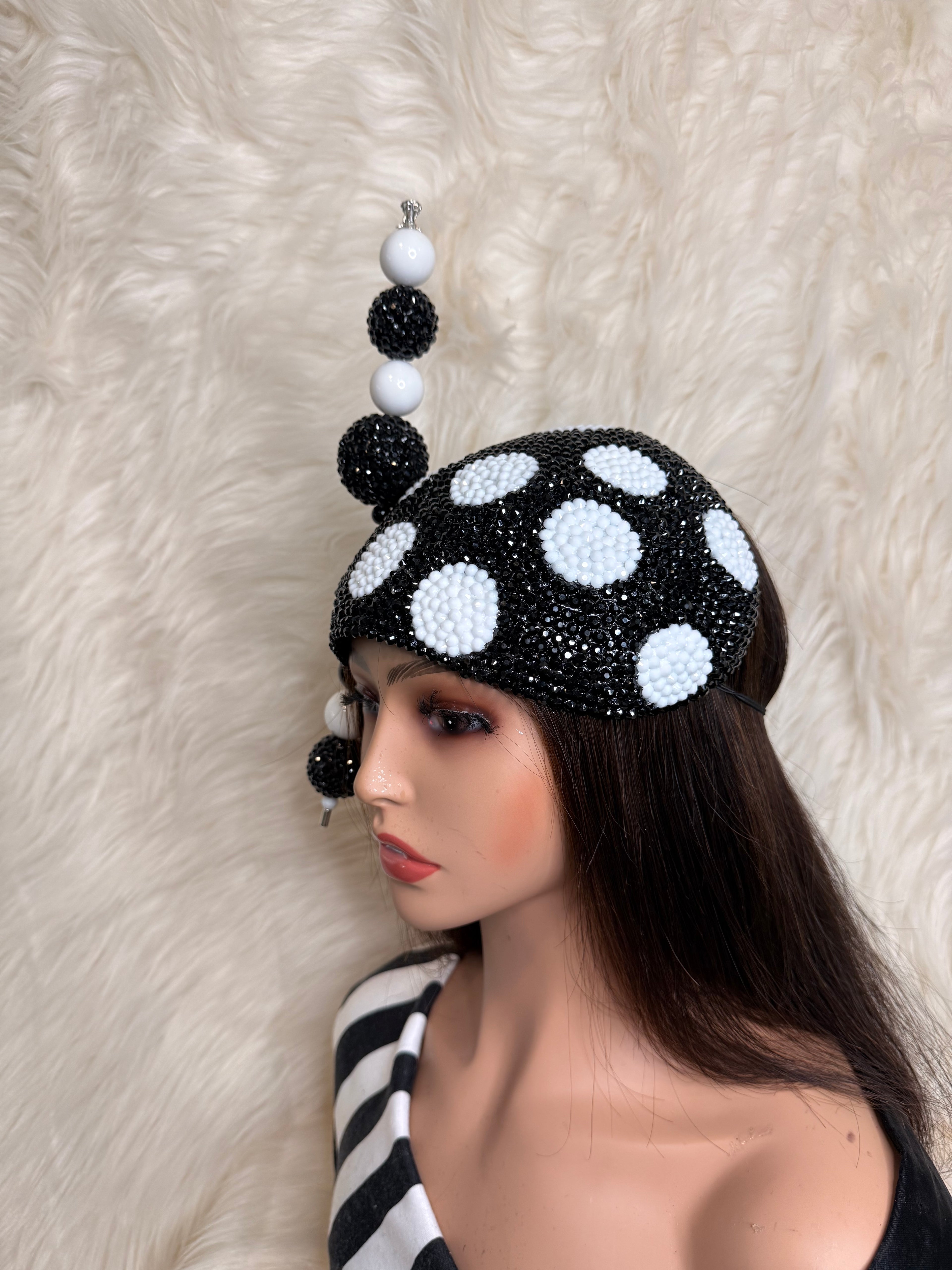 Black / White Polka Dot Crystal 3/4 Hat / W Oversized Hat Pin