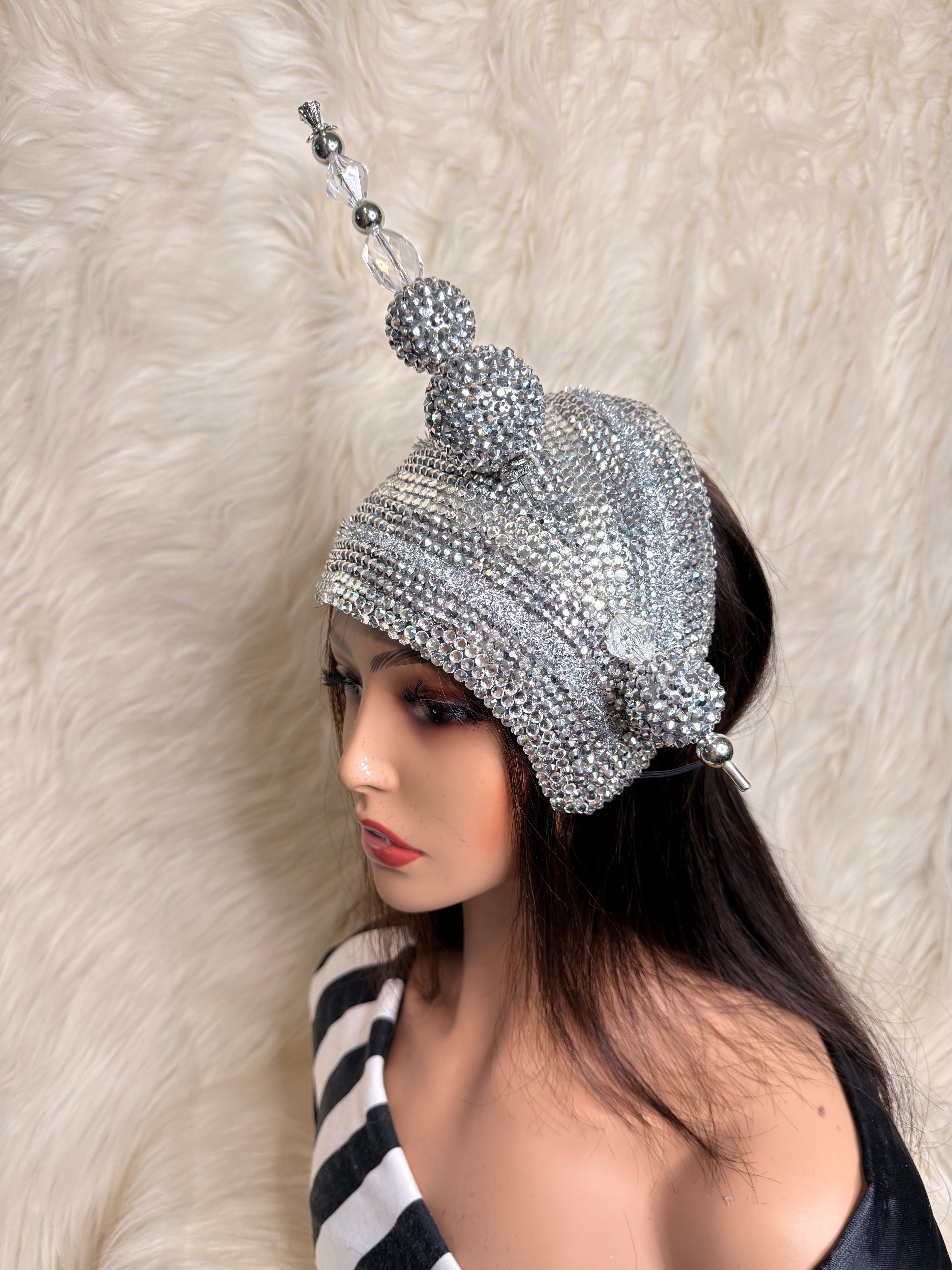Silver Asymmetric Crystal Hat / Oversized Hat Pin