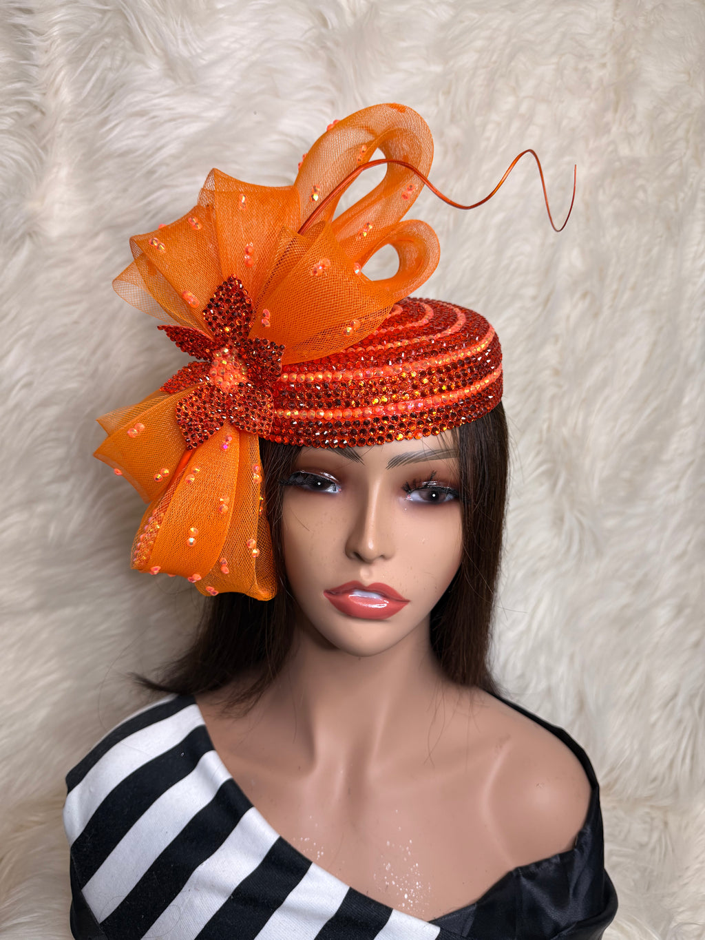 Orange Pillbox Crystal Hat