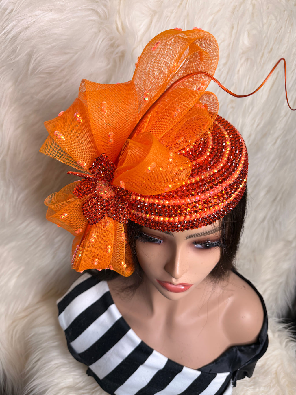 Orange Pillbox Crystal Hat